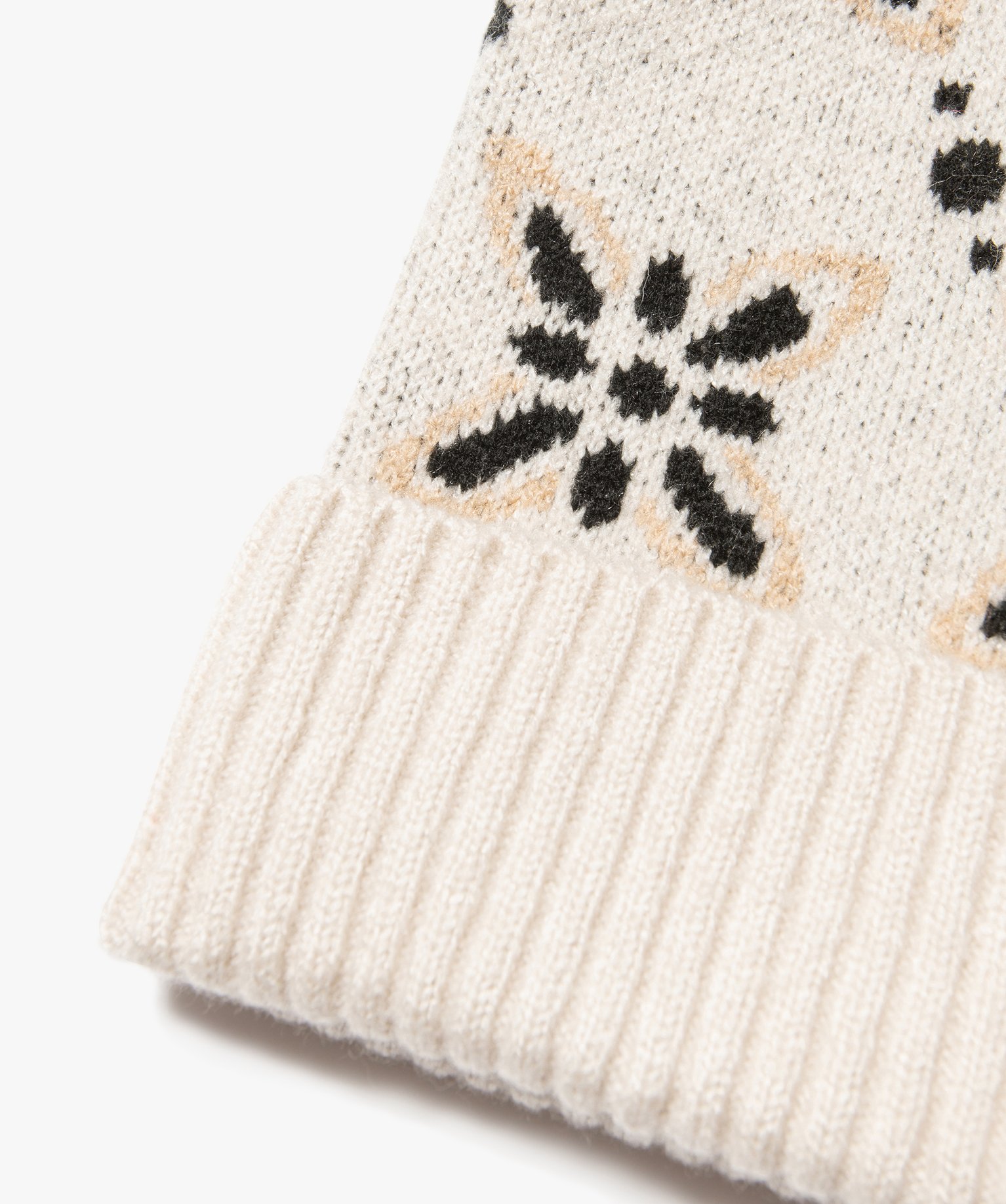 Bonnet femme en maille jacquard motif fleurs beige | GEMO