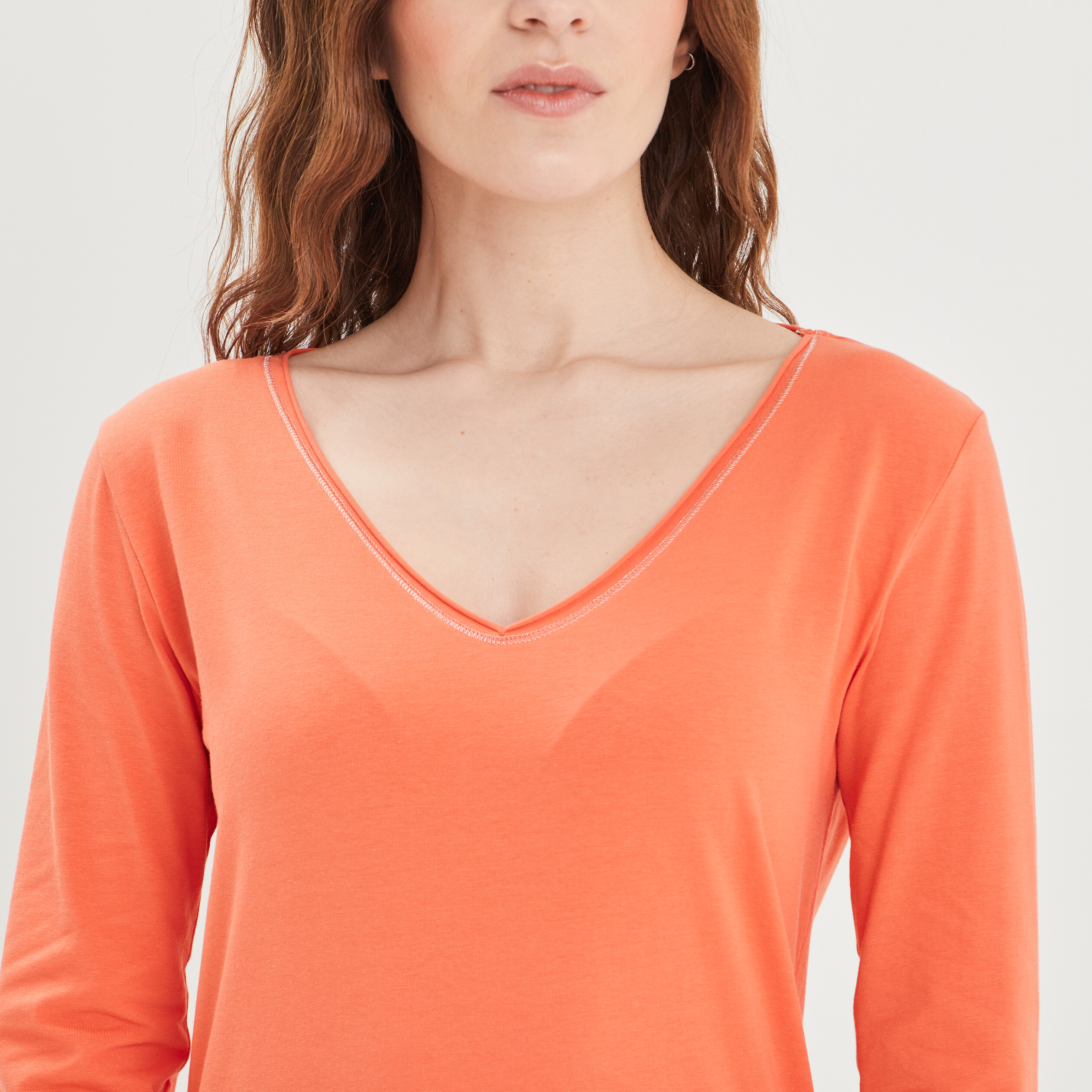 T-shirt manches longues orange corail femme | La Halle
