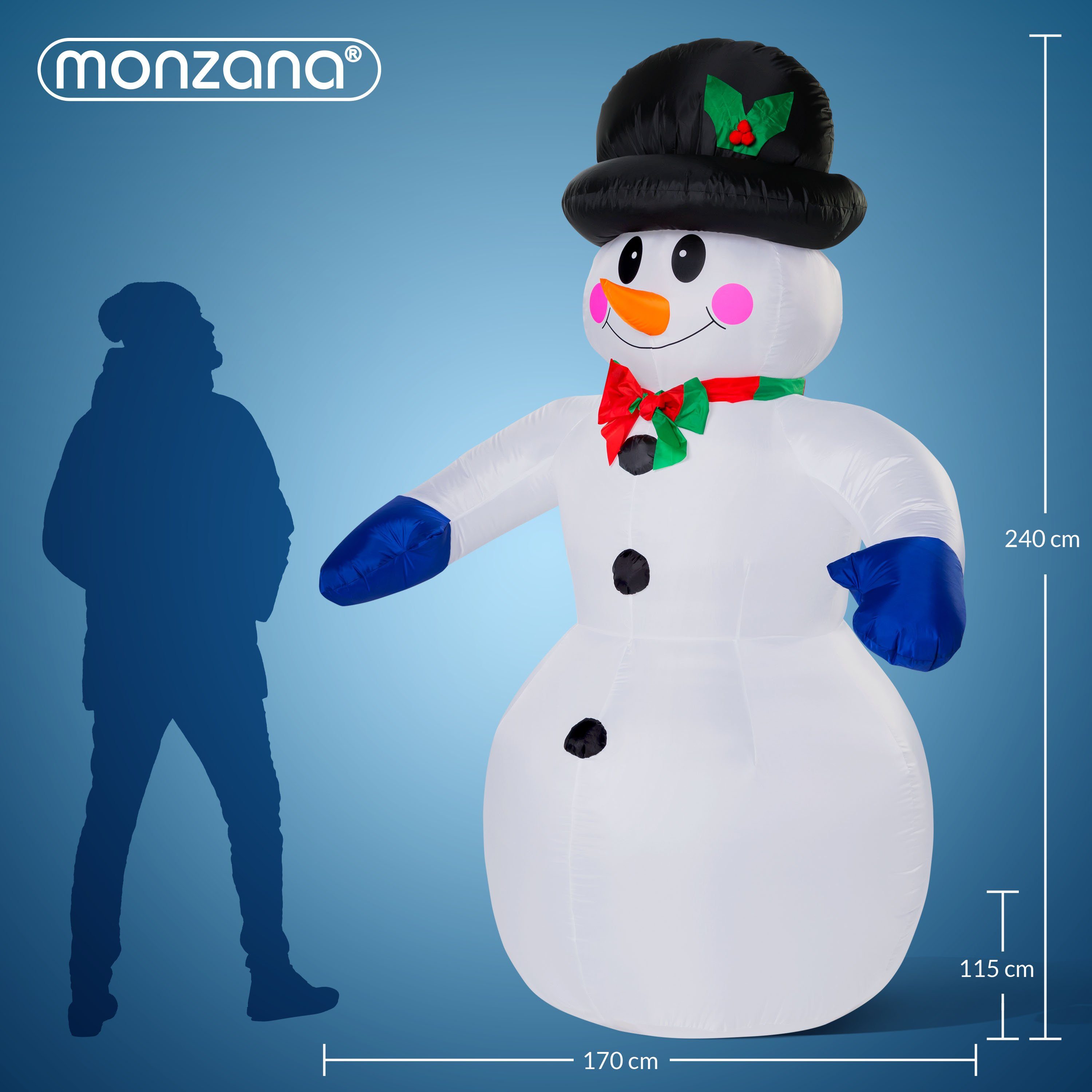 monzana Schneemann, Aufblasbarer XXL 240cm LED Beleuchtet Befestigungsmaterial IP44 Außen
