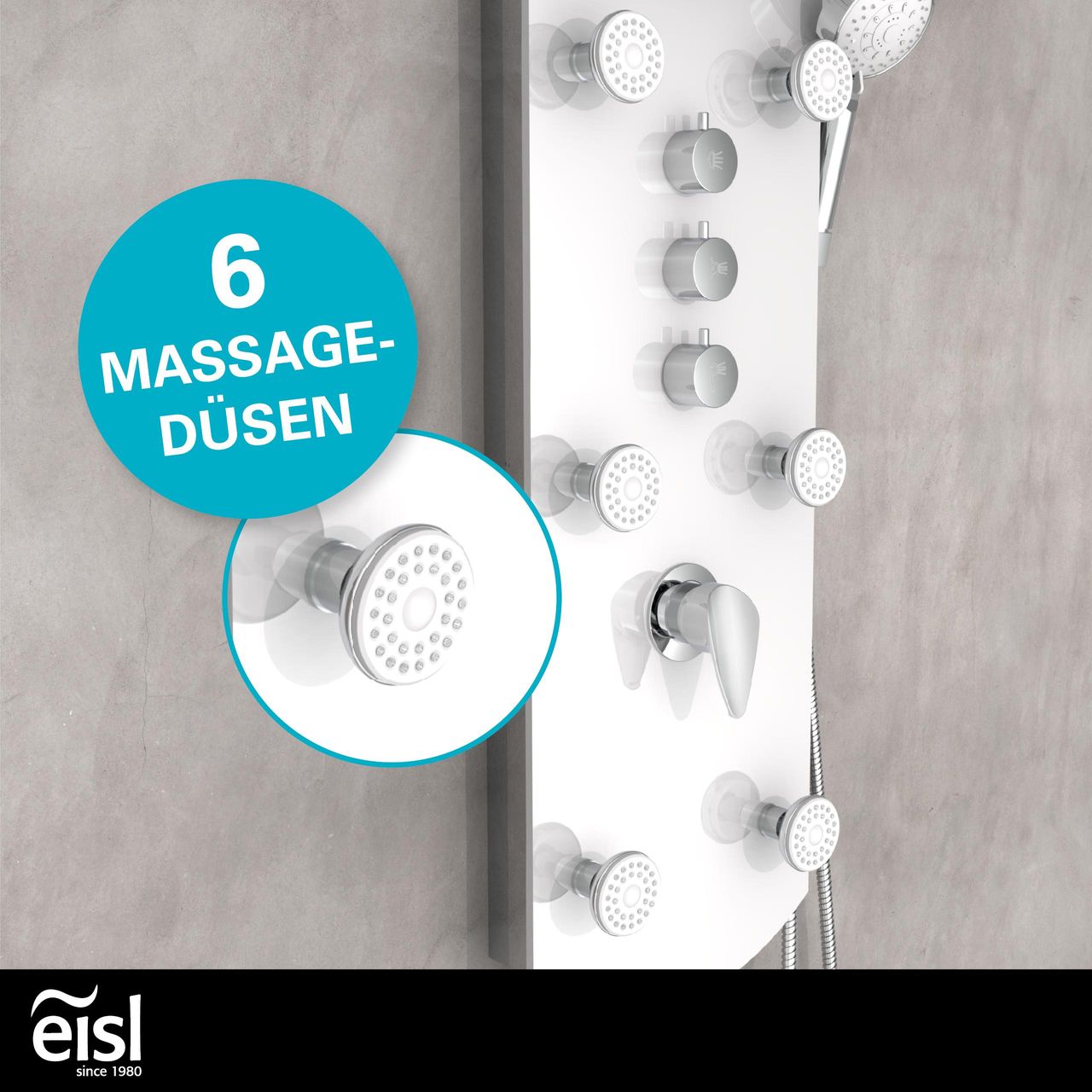 Eisl Duschpaneel KARIBIK, Wellnessdusche 3 in 1 mit Regendusche, sechs Massagedüsen und Handbrause