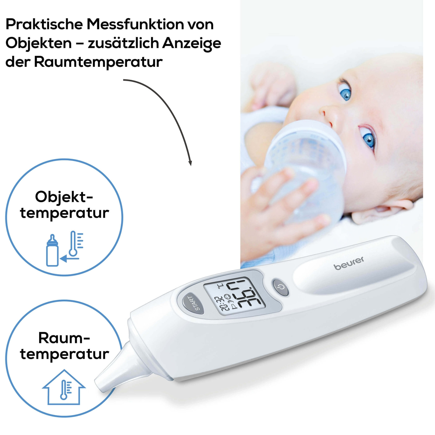 Beurer Ohrthermometer - FT 58-Ohrthermometer mit Infrarot-Messtechnik für hygienisches Messen