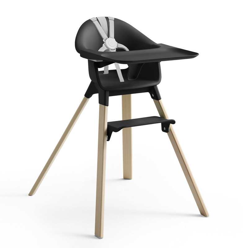Chaise haute Clikk noire pieds bois Stokke