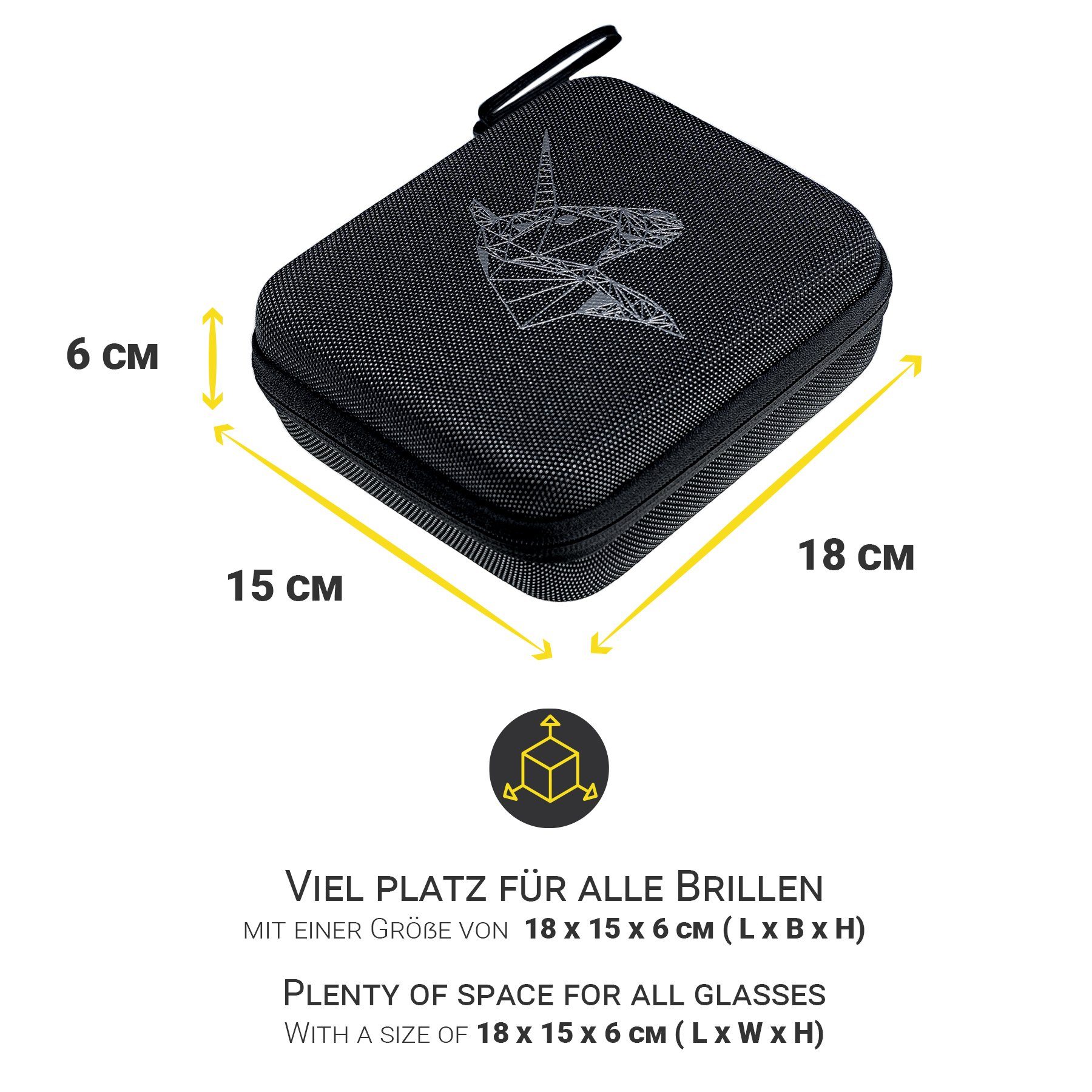 Hi-SHOCK Brillenetui Einhorn, zur Aufbewahrung, mit Netz & Trennfach, Kulturtasche, Hartschalenetui, Transporttasche, Reisetasche, Kosmetiktasche, 19cm x 15cm x 6,5cm - grau - mit Reißverschluss