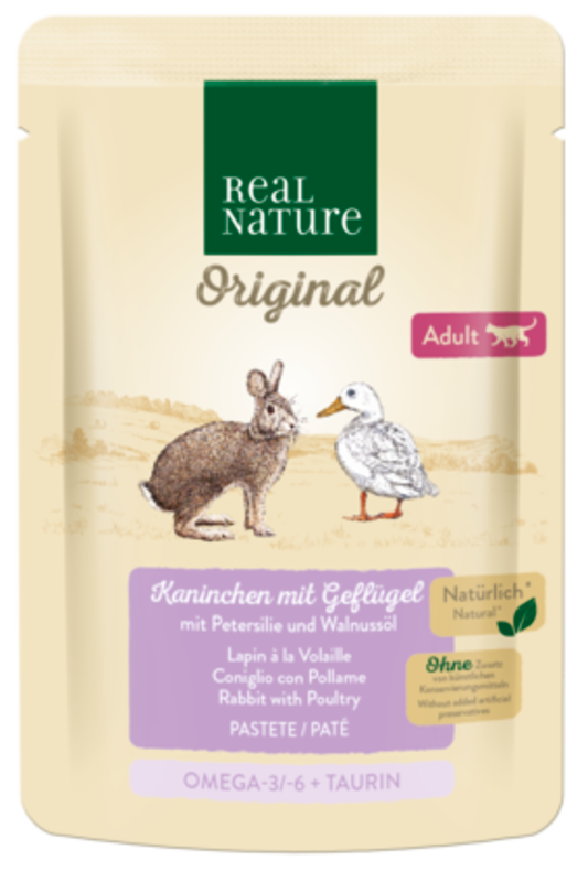 REAL NATURE Nassfutter REAL NATURE Original Adult 12x85g Kaninchen mit Geflügel, in Paté