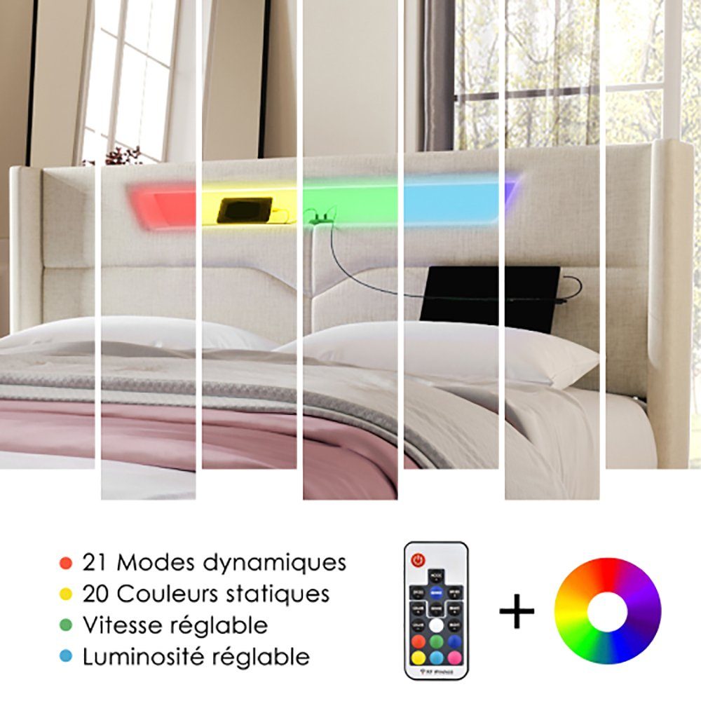 Sweiko Polsterbett, Stauraumbett mit Ladefunktion und LED-Beleuchtung, 140*200cm