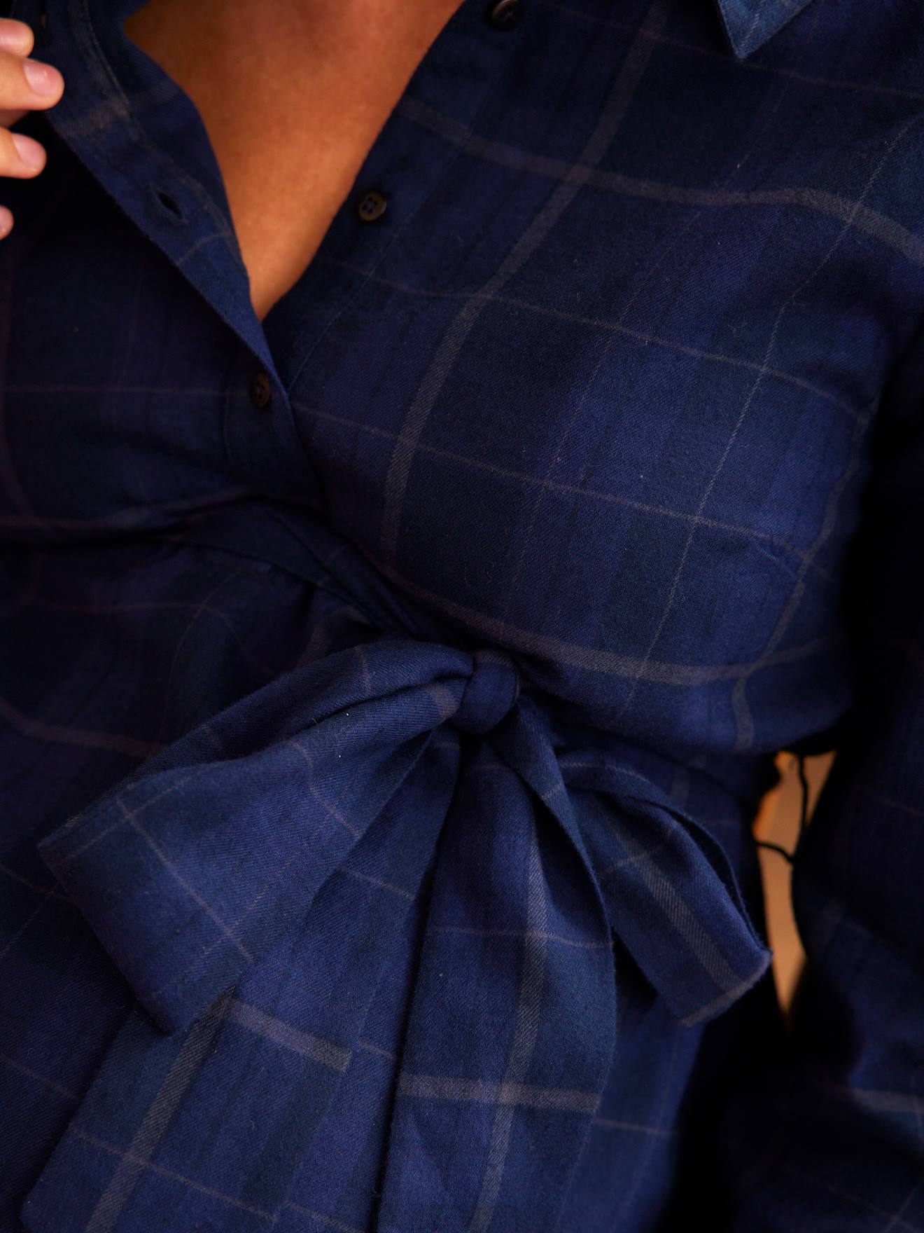 Blouse à carreaux grossesse et allaitement bleu marine