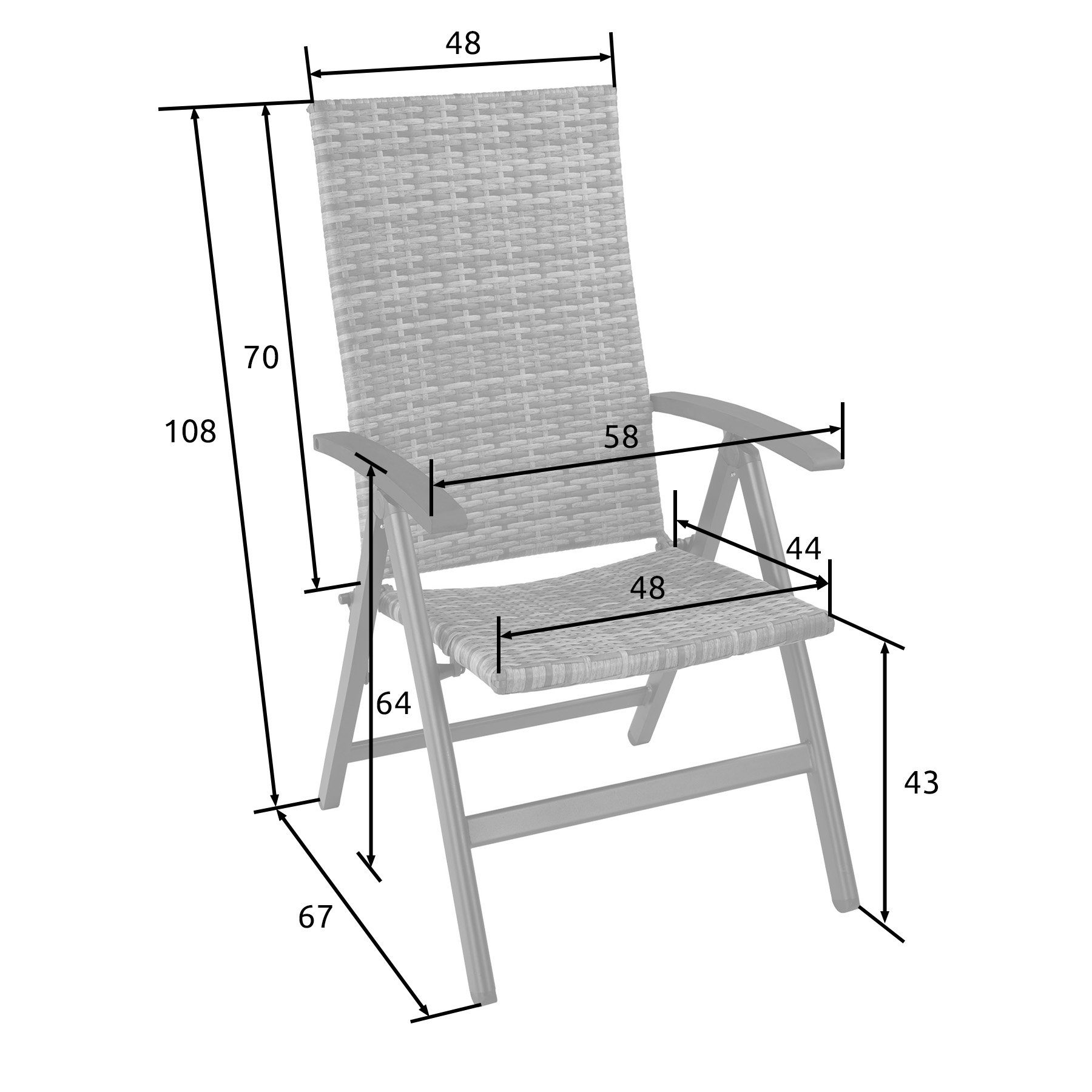 tectake Rattanstuhl Canberra (1er, 1 St), Verstellbare Rückenlehne