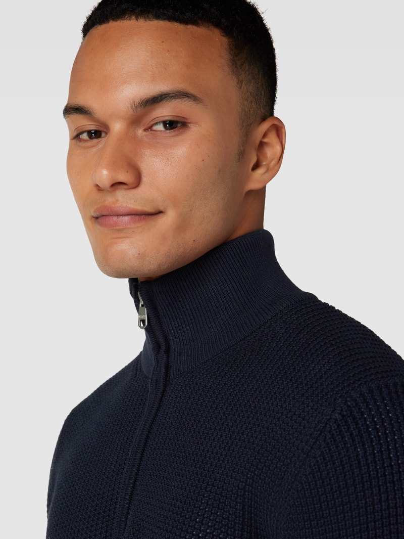 Strickpullover mit Stehkragen Modell 'Falco' in dunkelblau
