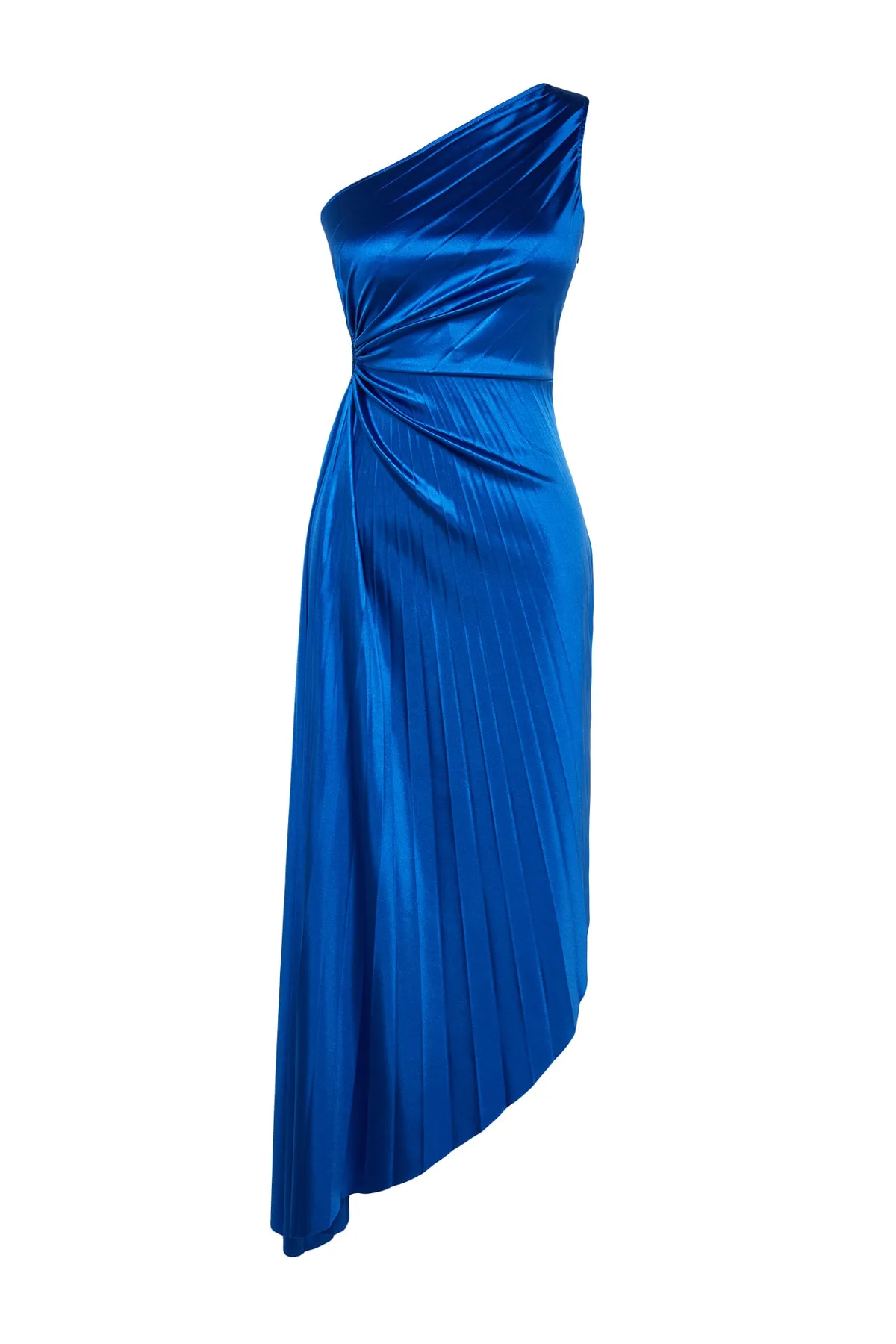 Trendyol Collection  Saks Asymmetrisches, gestricktes, plissiertes, elegantes Abendkleid aus Satin TPRSS23EL00557