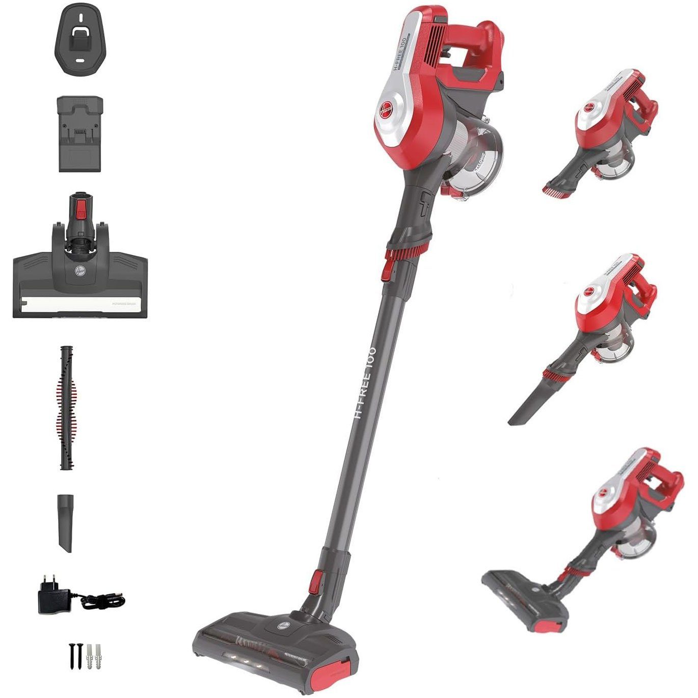 Hoover Akku-Hand-und Stielstaubsauger HF 122RH-11, 170 W, beutellos, Boden- & Handsauger in Einem, 22 V, LED-Licht, Turbo, 0,9 l Behälter