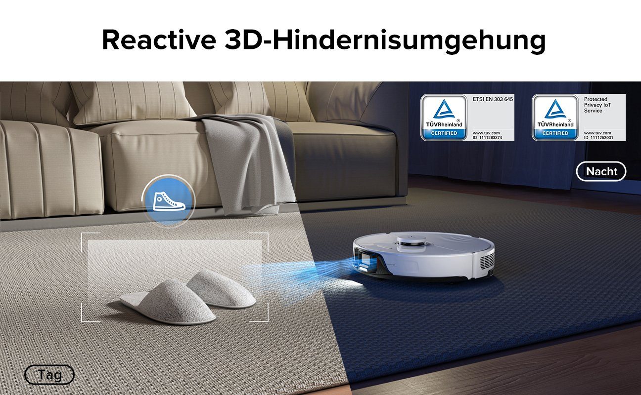 Roborock Saugroboter S8, 69 W, 6000 pa, DuoRoller-Bürste, Reactive 3D-Hindernisumgehung, Vibrations-Hebemop, Intelligenter für Hartböden,Tierhaare,Teppiche, Upgrade von Roborock S7,VS S7 Maxv, Weiß