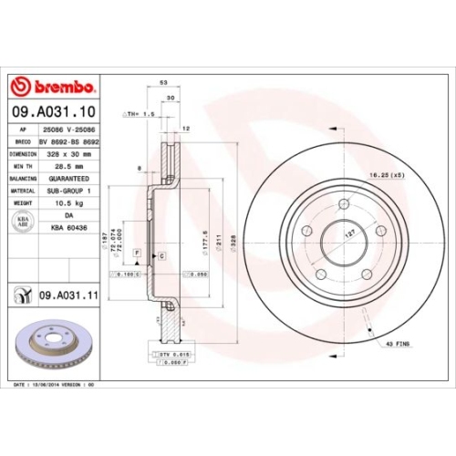 Bremsscheibe Brembo Vorderachse  1 Stück 09.A031.11 - ATU