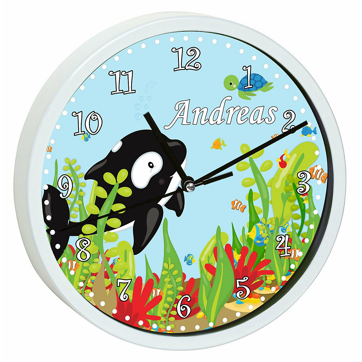 Kinder Wanduhr personalisiert mit Name Unterwasserwelt