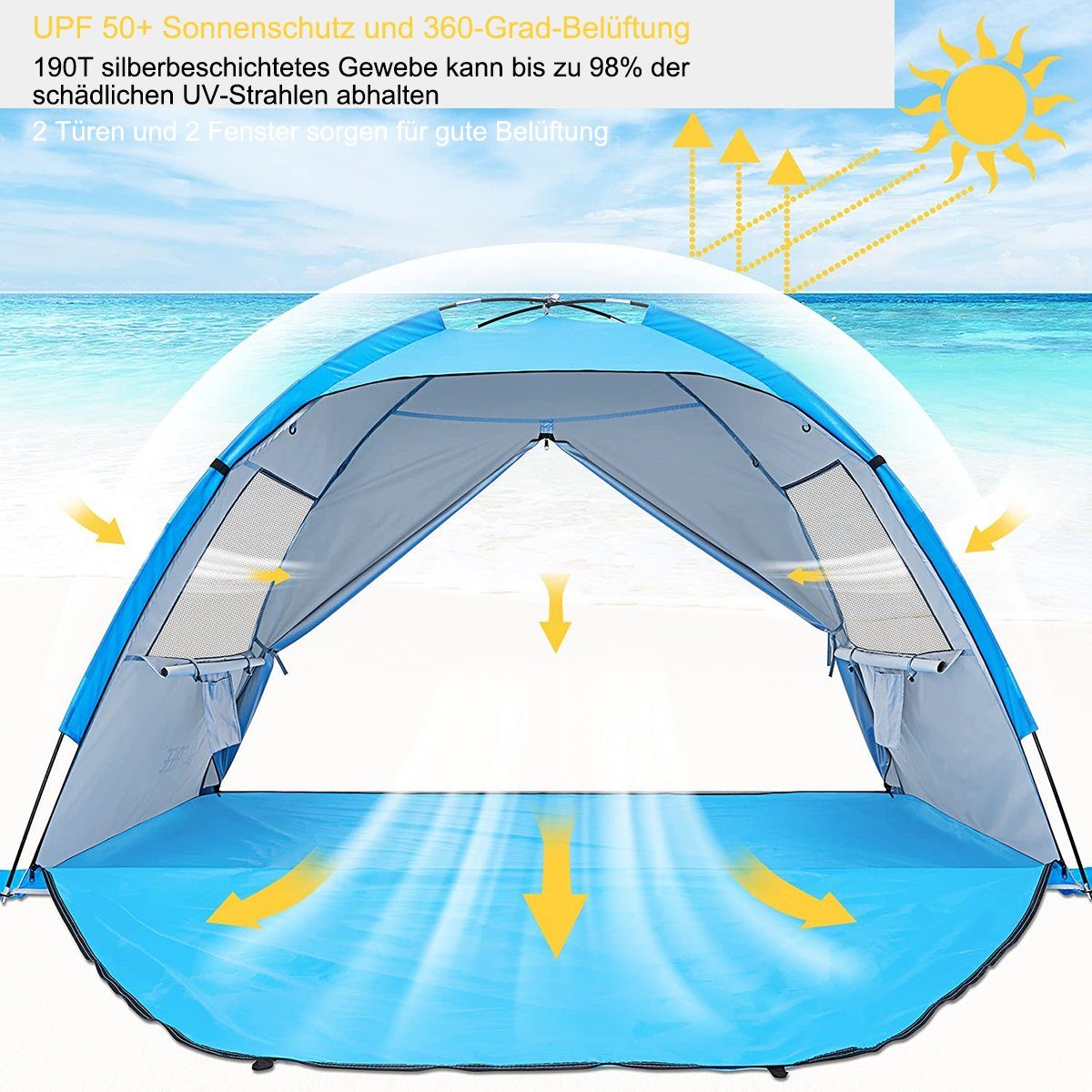 G4Free Strandmuschel, Personen: 4 (1 tlg), Tragbares Strandzelt mit UV 50+