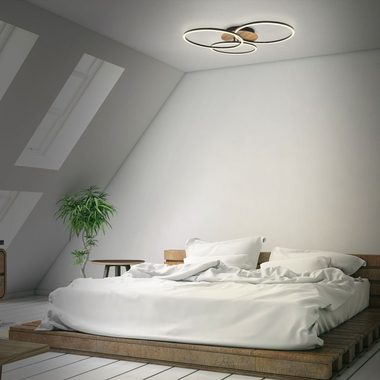 B.K.Licht Deckenleuchte LED-FRAME Deckenlampe dimmbar ultra-flach Holz & schwarz matt BKL1528, Dimmfunktion, LED fest integriert, CCT Farbwechsler - Kaltweiß / Neutralweiß / Warmweiß, 3000-6500K Wohnzimmer-Leuchte 40W 4400lm Fernbedienung Timer Memor