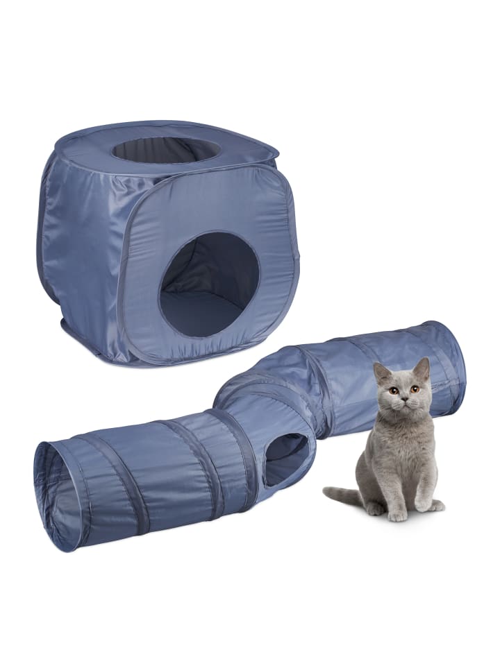relaxdays 2-tlg. Katzentunnel-Set in Grau günstig kaufen onesize