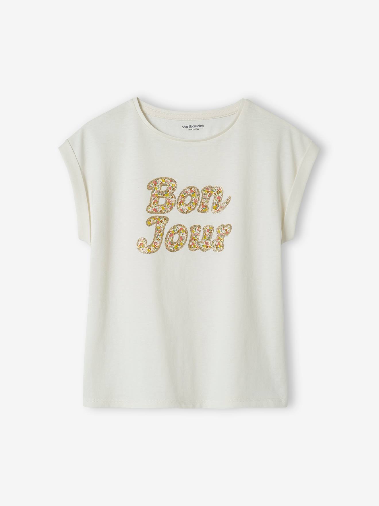 T-shirt à message motifs fleurs fille écru