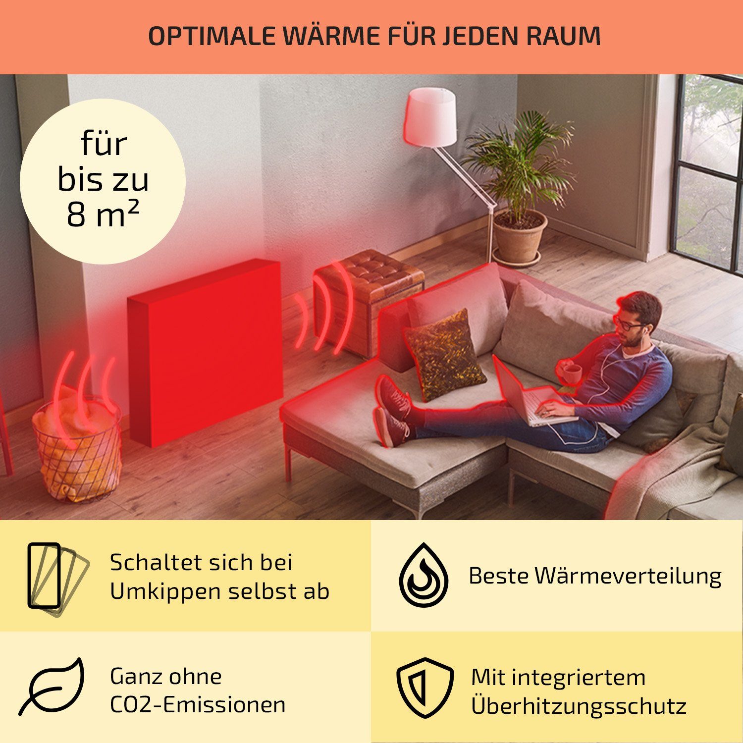 ONECONCEPT Heizstrahler Wallander, 600 W, Ölradiator Thermostat Radiator elektrisch energiesparend Heizkörper