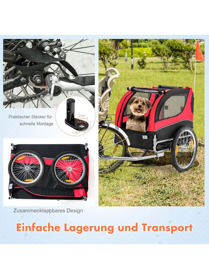 COSTWAY Hundeanhänger für Fahrrad in Rot günstig kaufen 135 cm