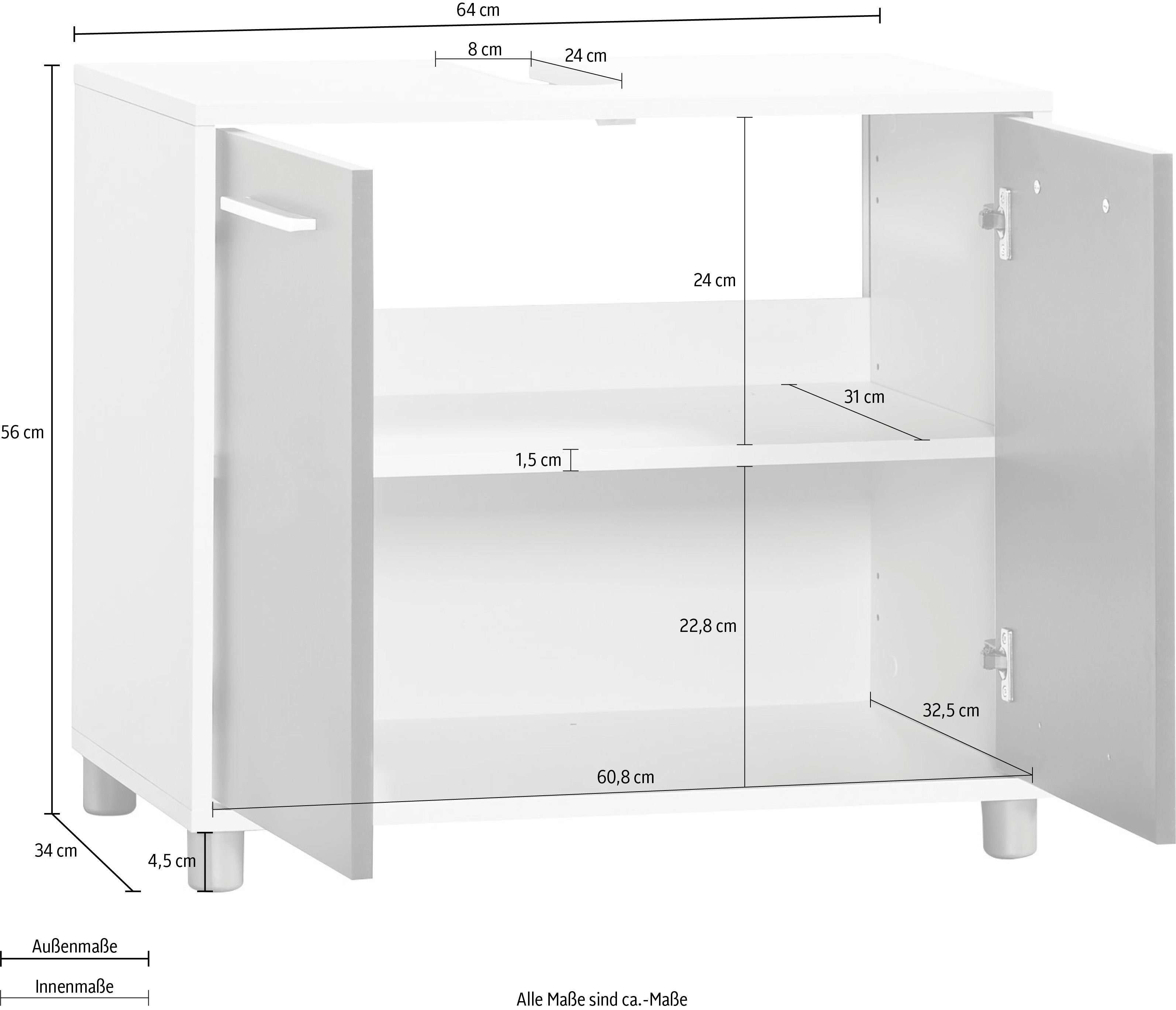 Procontour Waschbeckenunterschrank Betty Breite 64 cm, mit Einlegeboden, Badezimmerschrank WBU Badmöbel