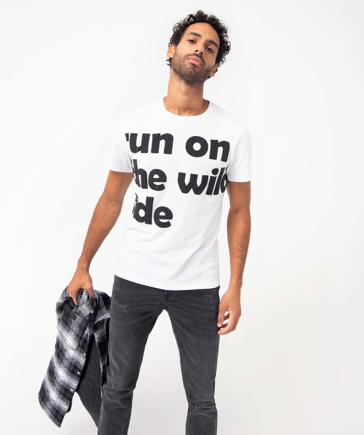 Tee-shirt homme à manches courtes avec inscriptions XXL blanc | GEMO