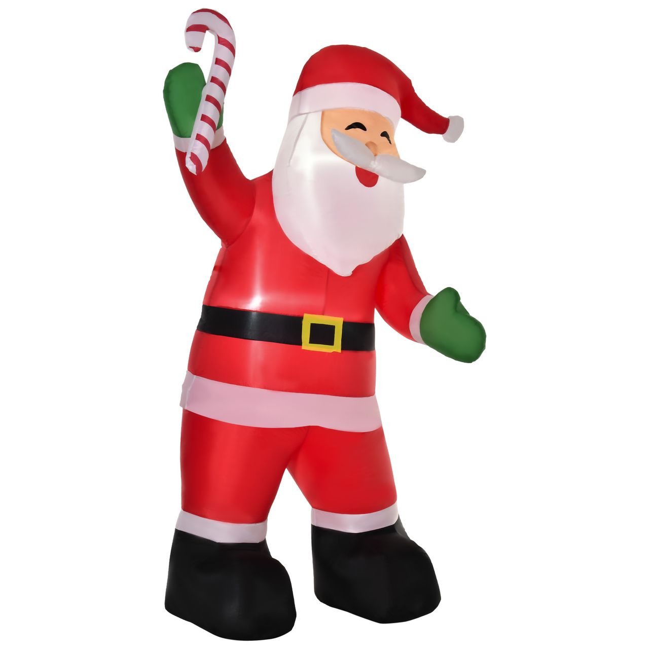 HOMCOM Aufblasbarer Weihnachtsmann mit Zuckerstange 243 cm LED mit Gebläse Weihnachts-Party Weihnachtsdekoration Weiß Rot Grün 160 x 85 x 243 cm