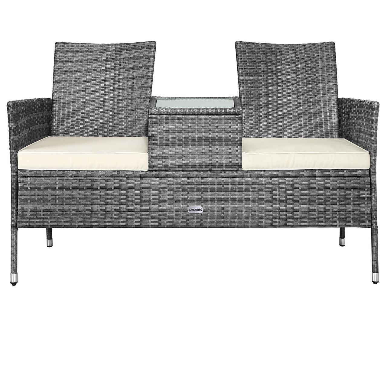 Casaria Polyrattan Kino Bank Grau/Beige 143x64x87cm