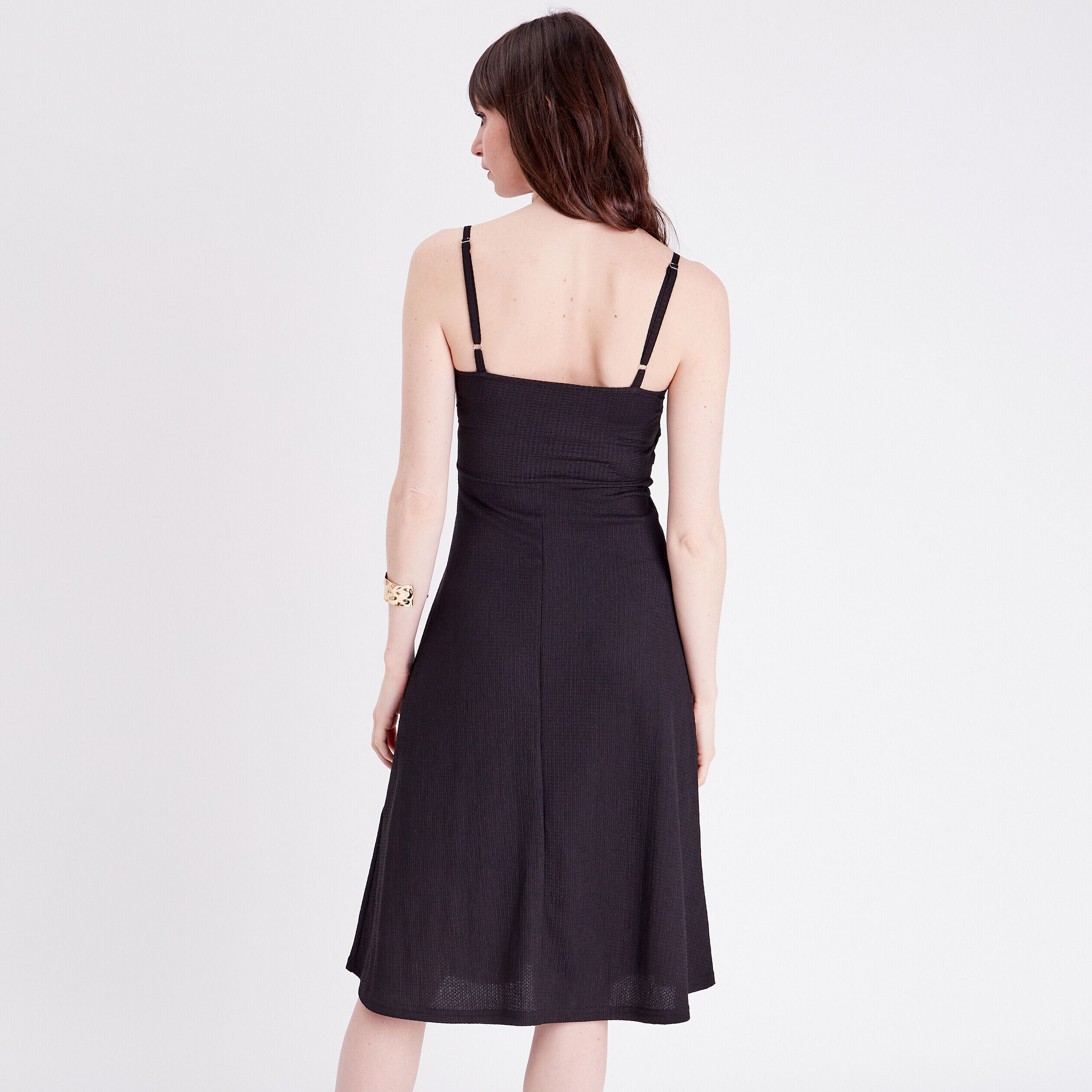 Robe midi évasée bretelles noir femme | Cache Cache