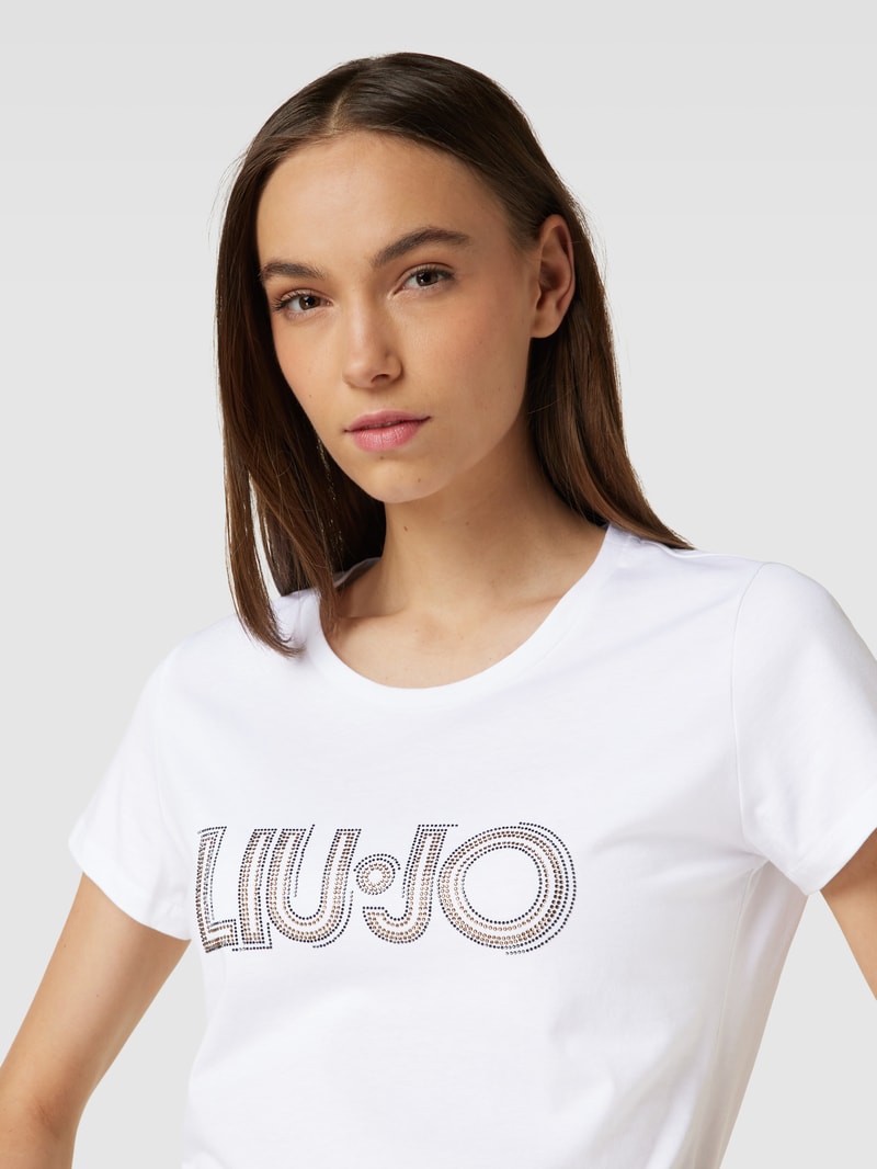 T-Shirt mit Ziersteinbesatz in weiss