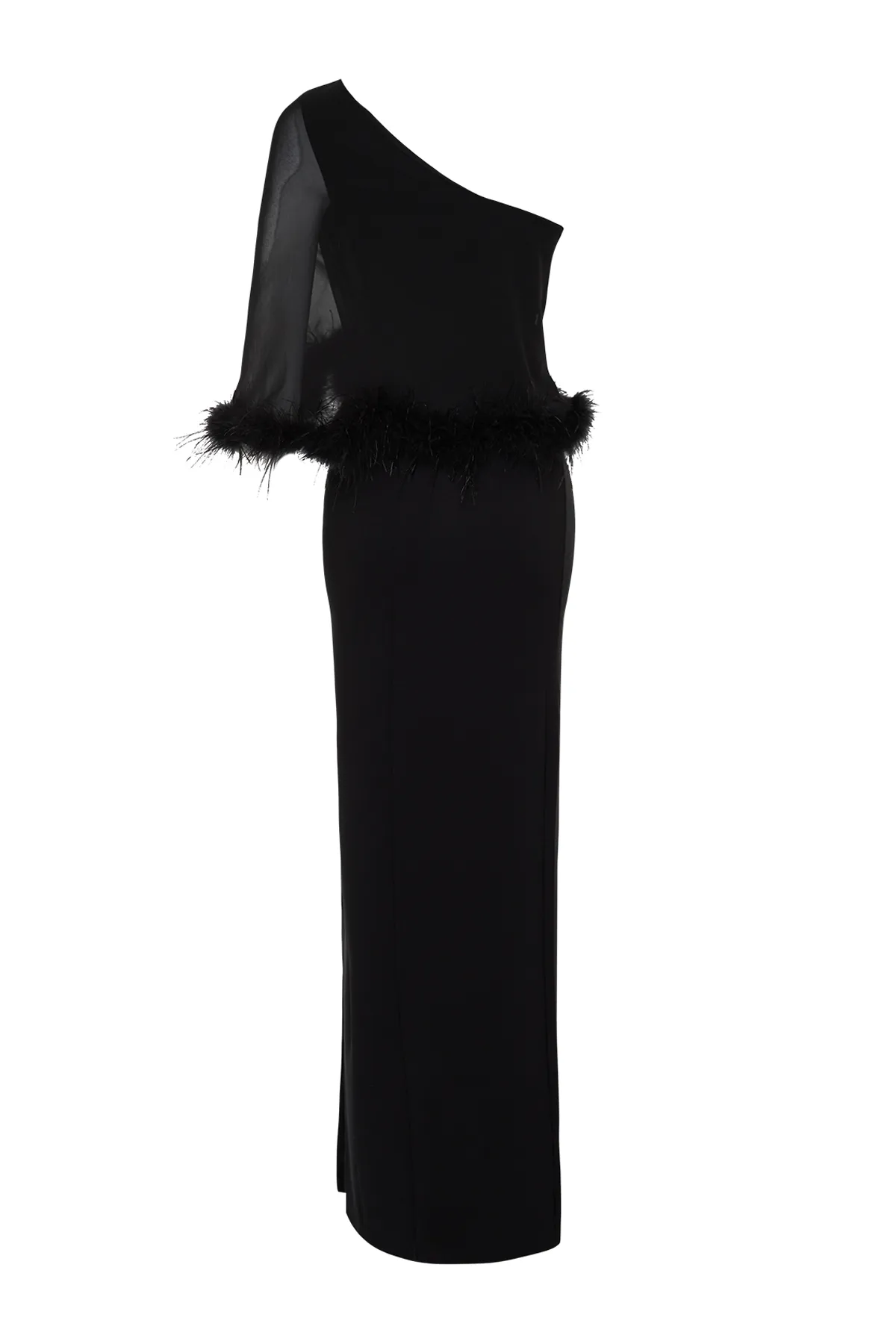 Trendyol Collection  Schwarzes, figurbetontes, gewebtes, durchbrochenes langes Abendkleid TPRSS24AE00004