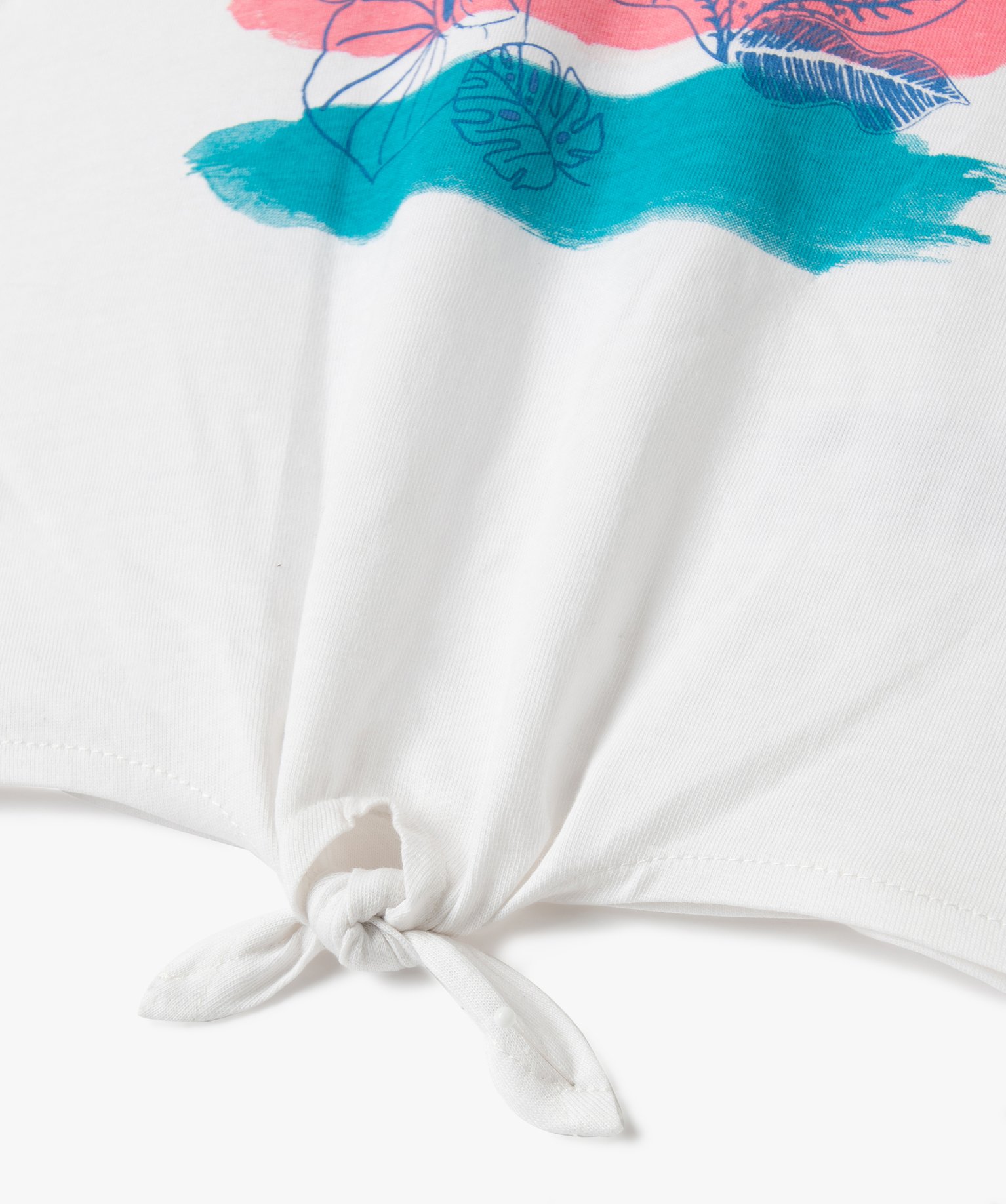 Tee-shirt bébé fille avec motif exotique et noeud dans le bas blanc | GEMO
