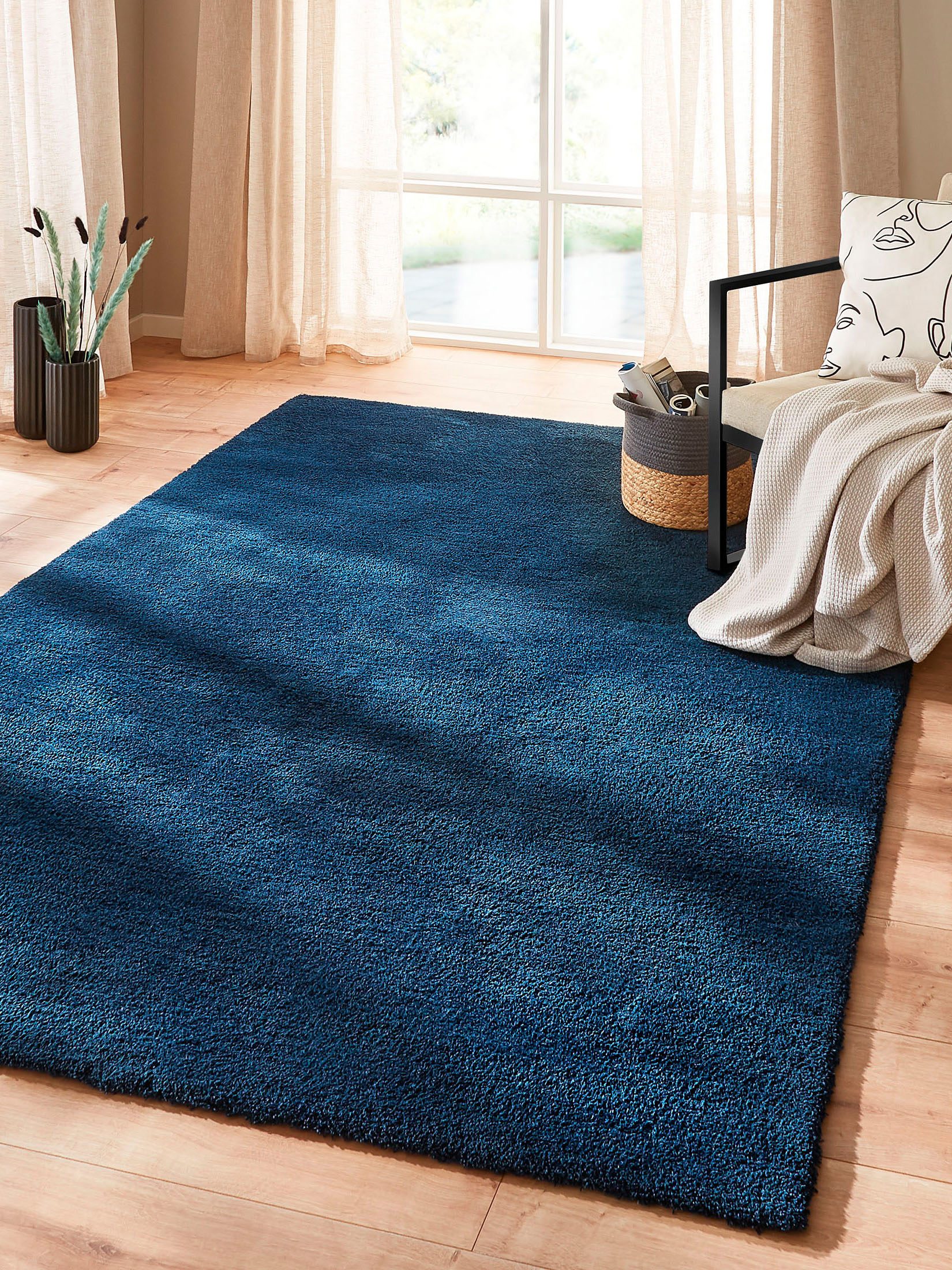 Sensation Hochflor-Teppich, Dunkelblau