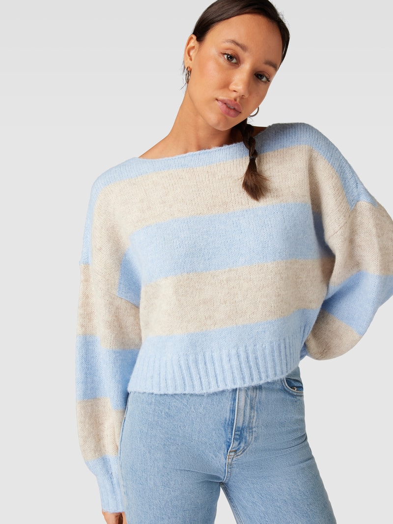 Strickpullover mit Blockstreifen Modell 'AYA' in hellblau