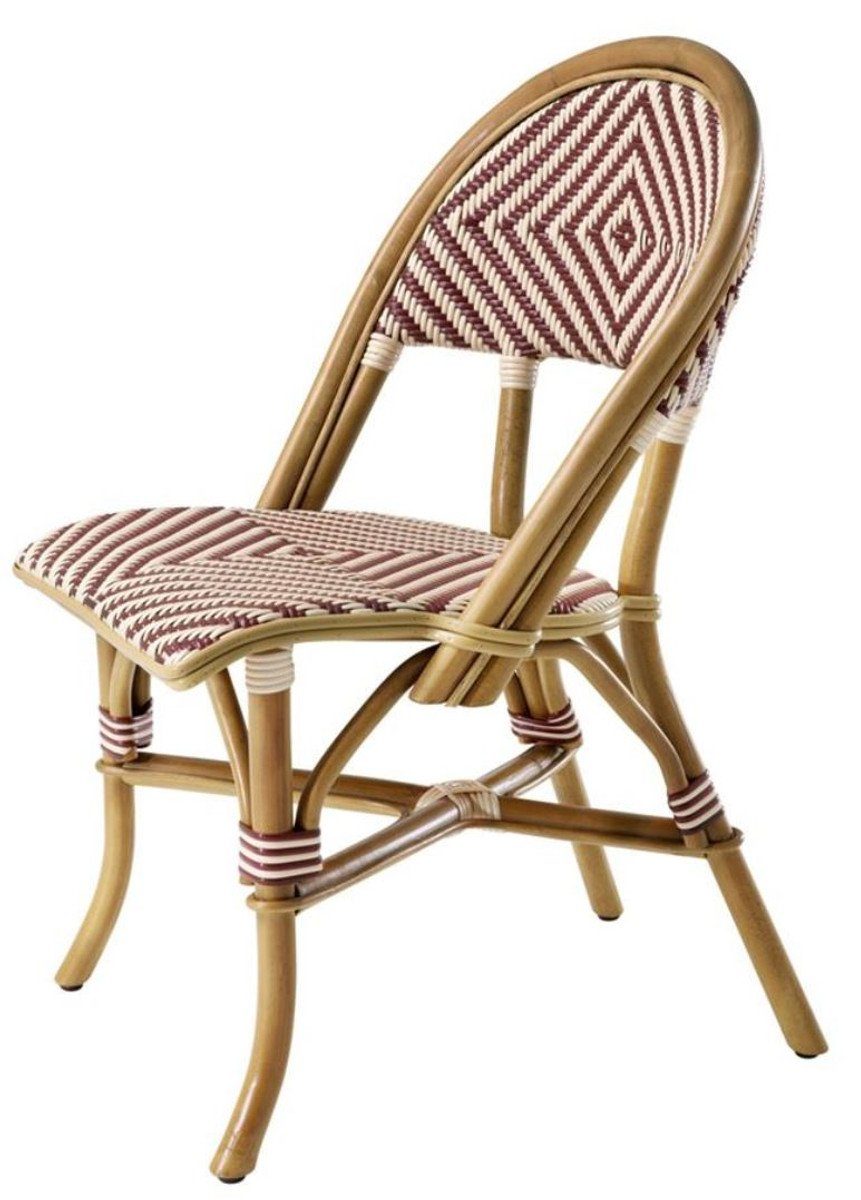 Casa Padrino Rattanstuhl Luxus Rattanstuhl Naturfarben / Burgundy / Weiß 46 x 60 x H. 83 cm - Wintergarten Möbel