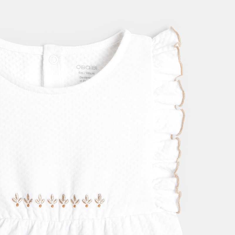 Combinaison maille fantaisie broderies irisées blanc naissance