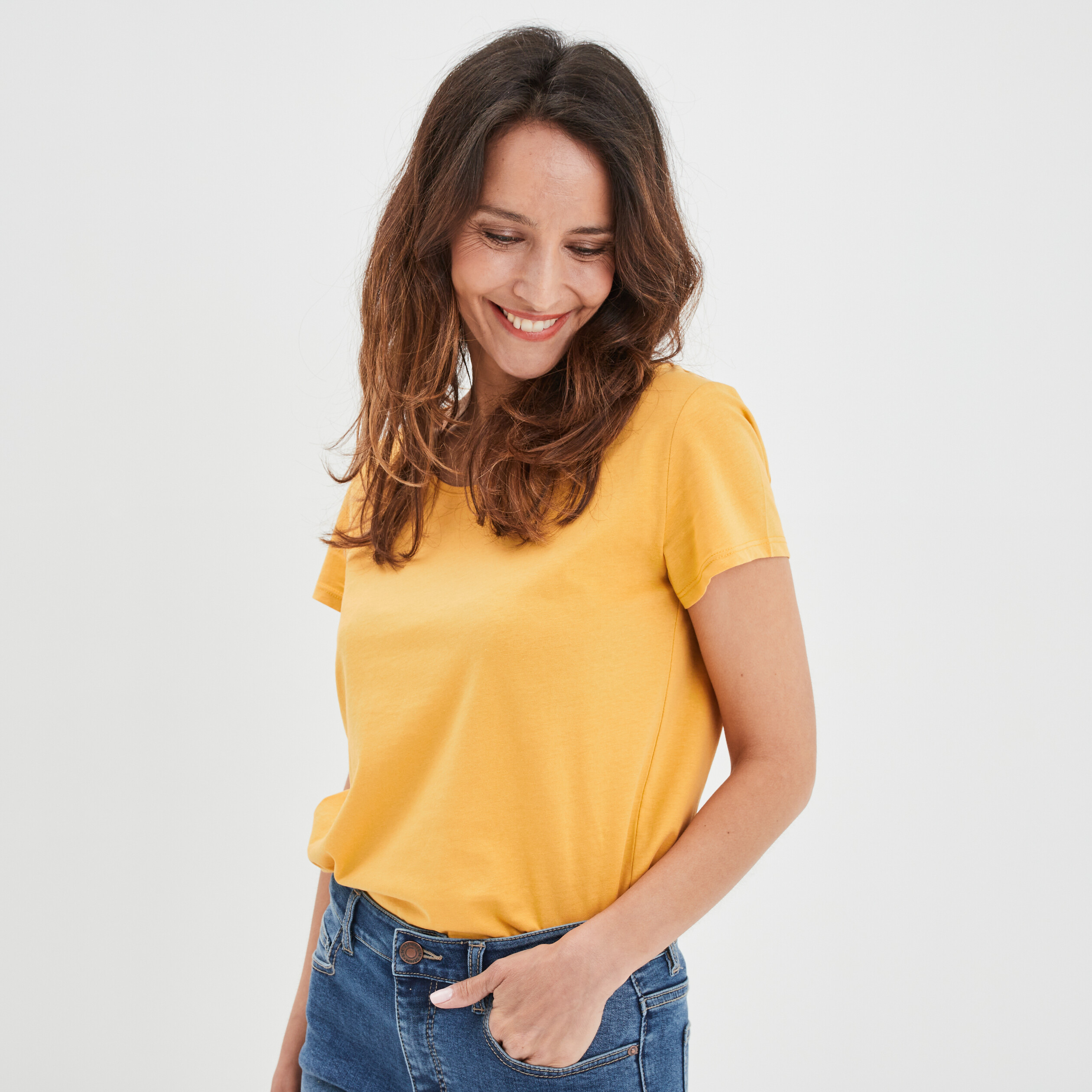 T-shirt manches courtes jaune moutarde femme | La Halle
