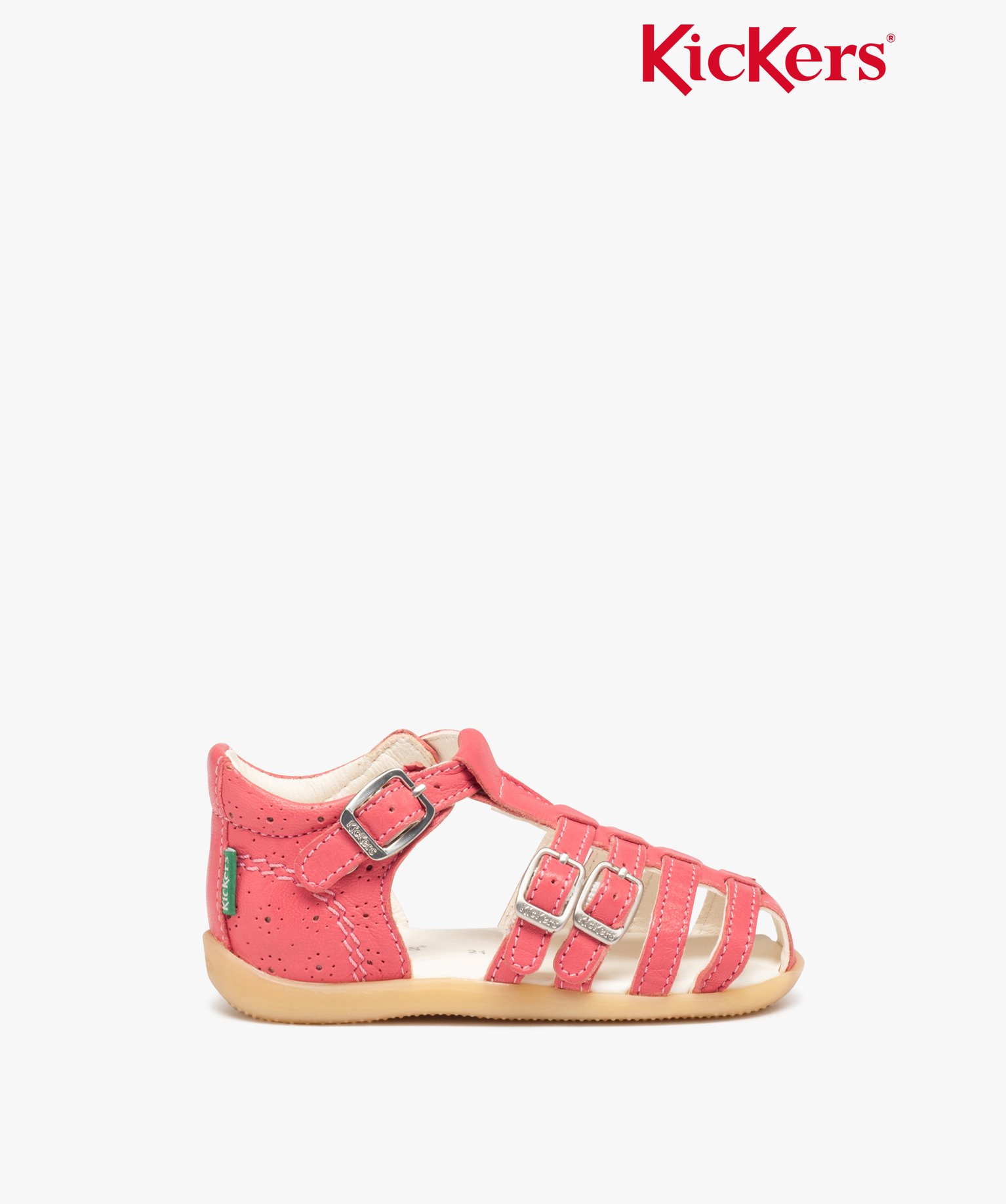 Sandales bébé fille en cuir uni avec brides à boucle - Ki... rose | GEMO