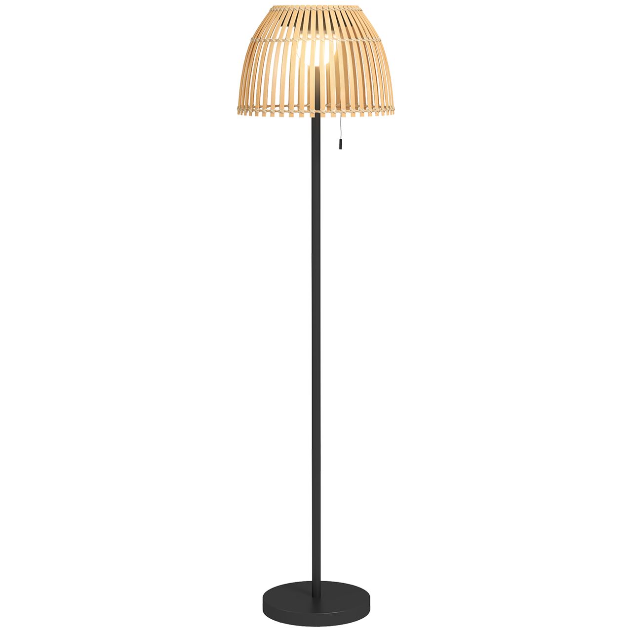 Outsunny Solar Stehlampe, Outdoor/Indoor, Bambusschirm, Alurahmen, Schwarz/Natur