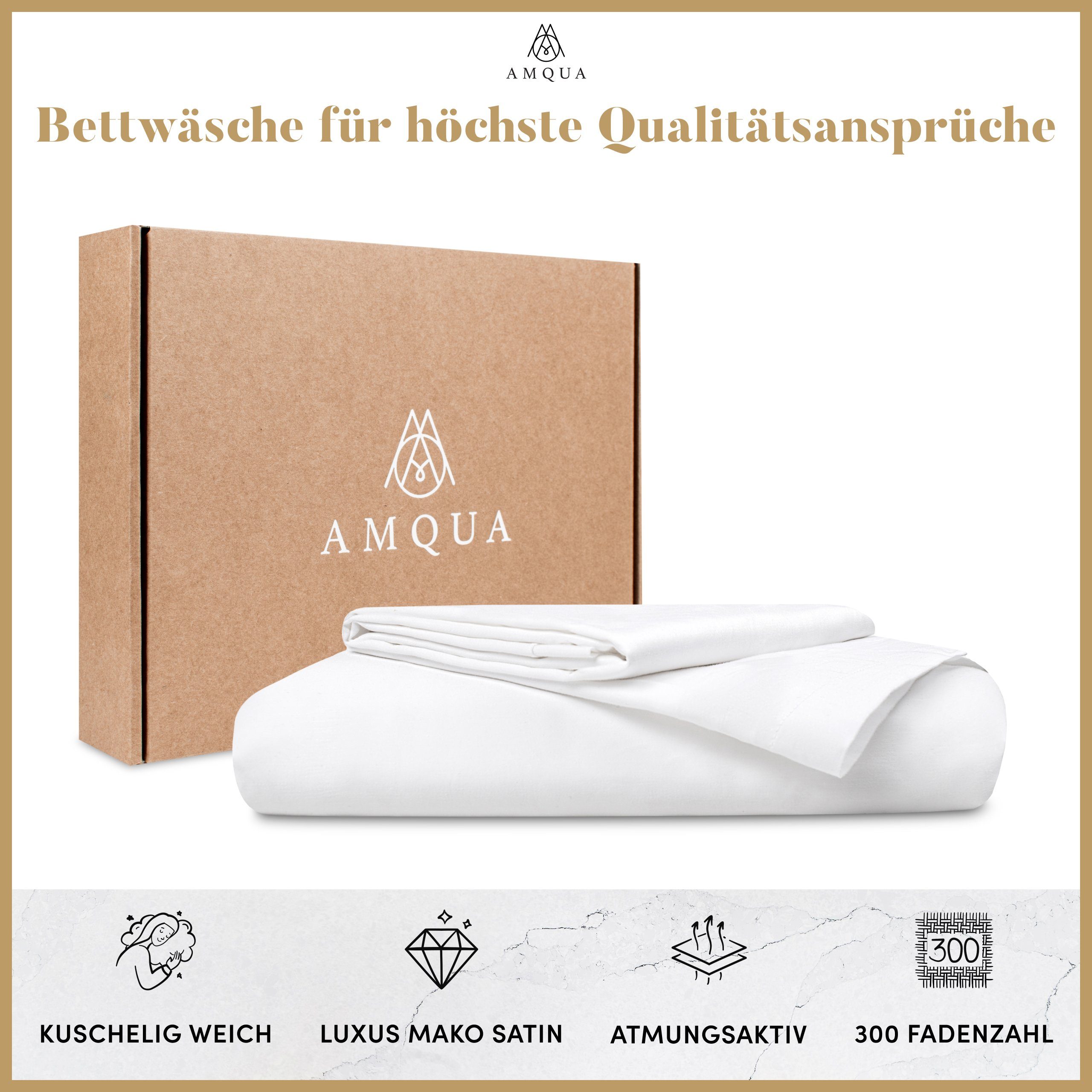Bettwäsche Luxus Mako Satin, 100% ägyptische Baumwolle Premium Bettwäsche-Set, Amqua, Reißverschluss, Geld-zurück-Garantie, 60 Tage testen