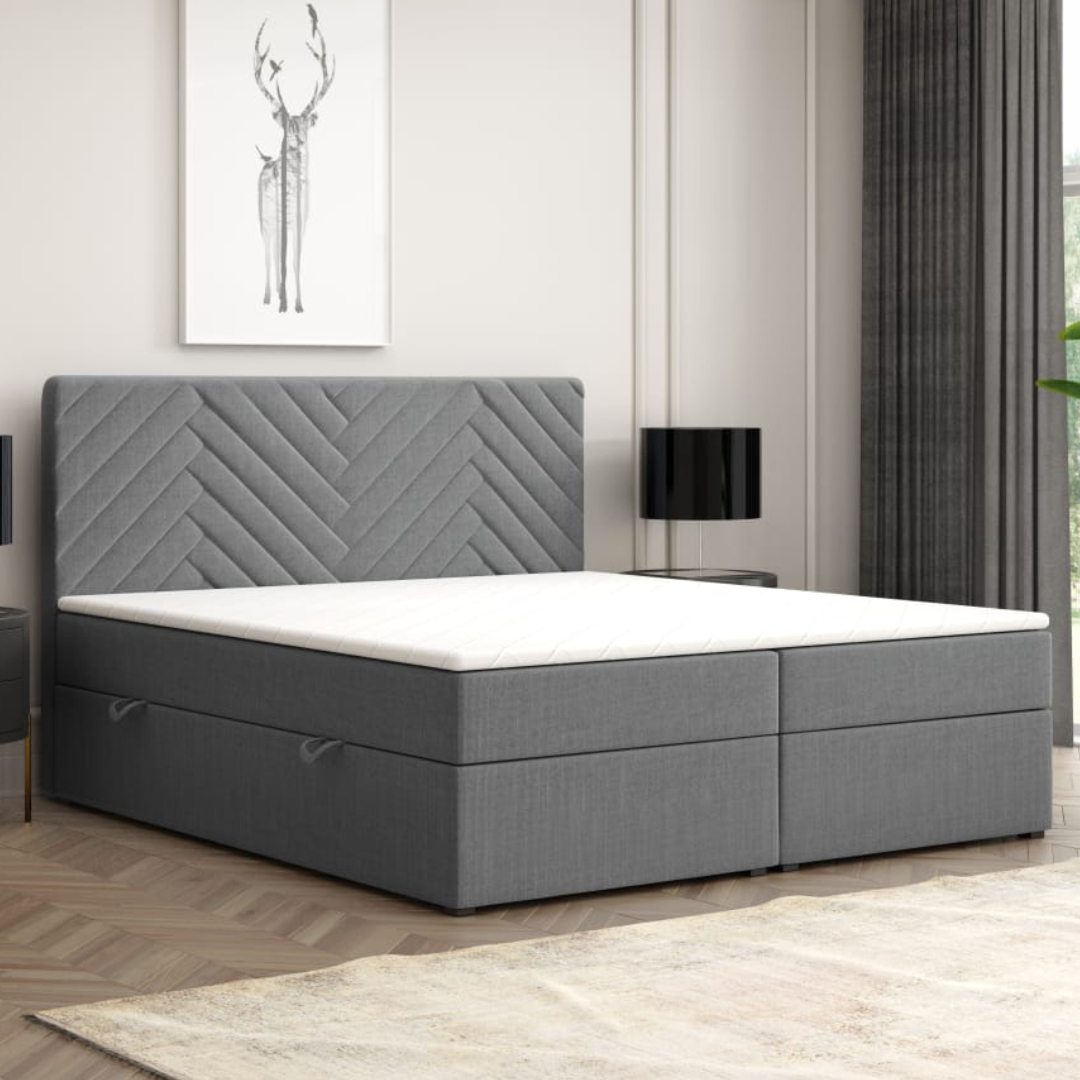 Möbel Punkt Boxspringbett MALIBU mit Bettkasten 180 x 200 cm Webstoff Anthrazit Bett Bettkasten