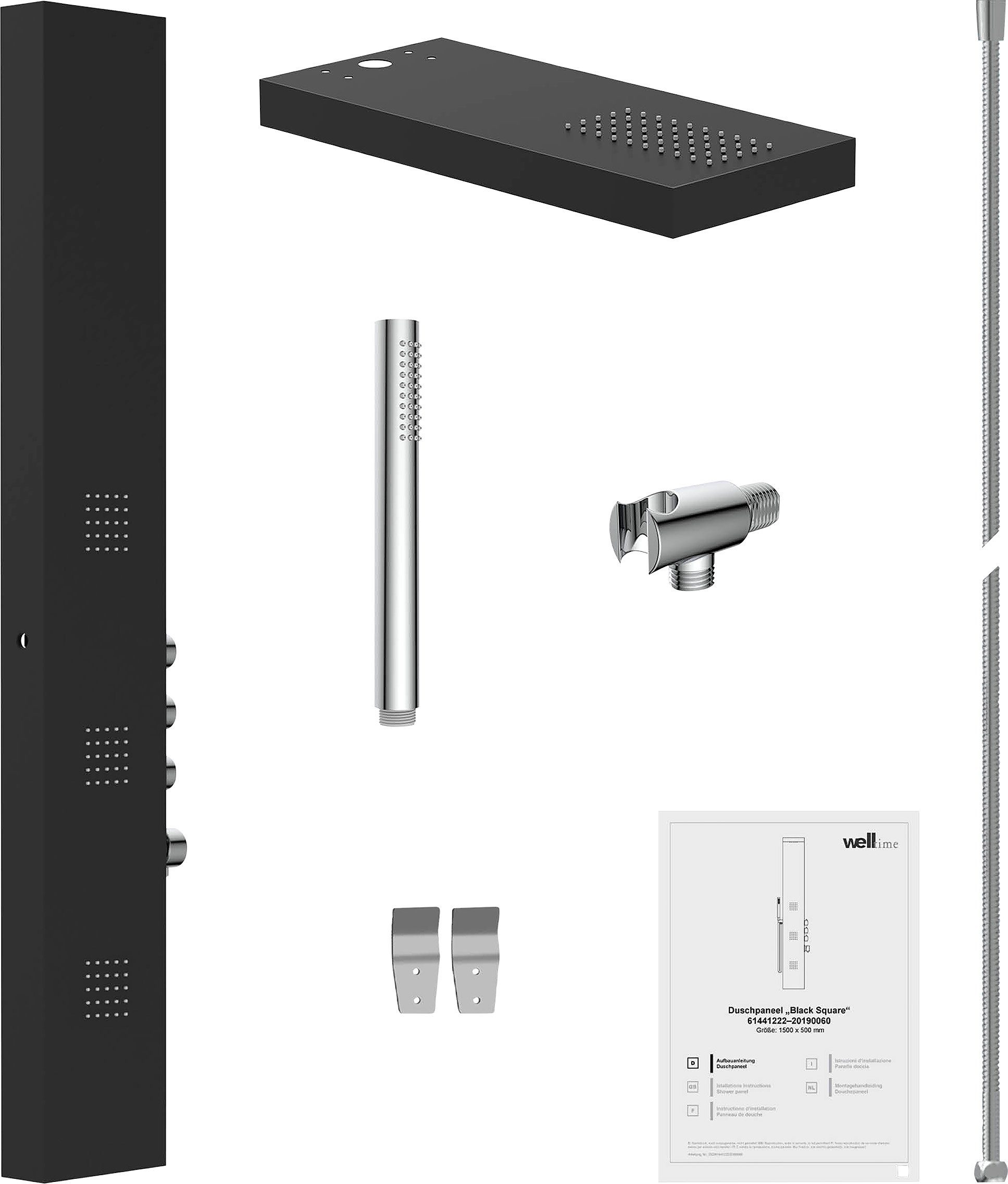 welltime Duschsäule Black Square, Höhe 155 cm, Duschsystem mit Regendusche,Massagedüsen & Handbrause mit 3 Funktionen