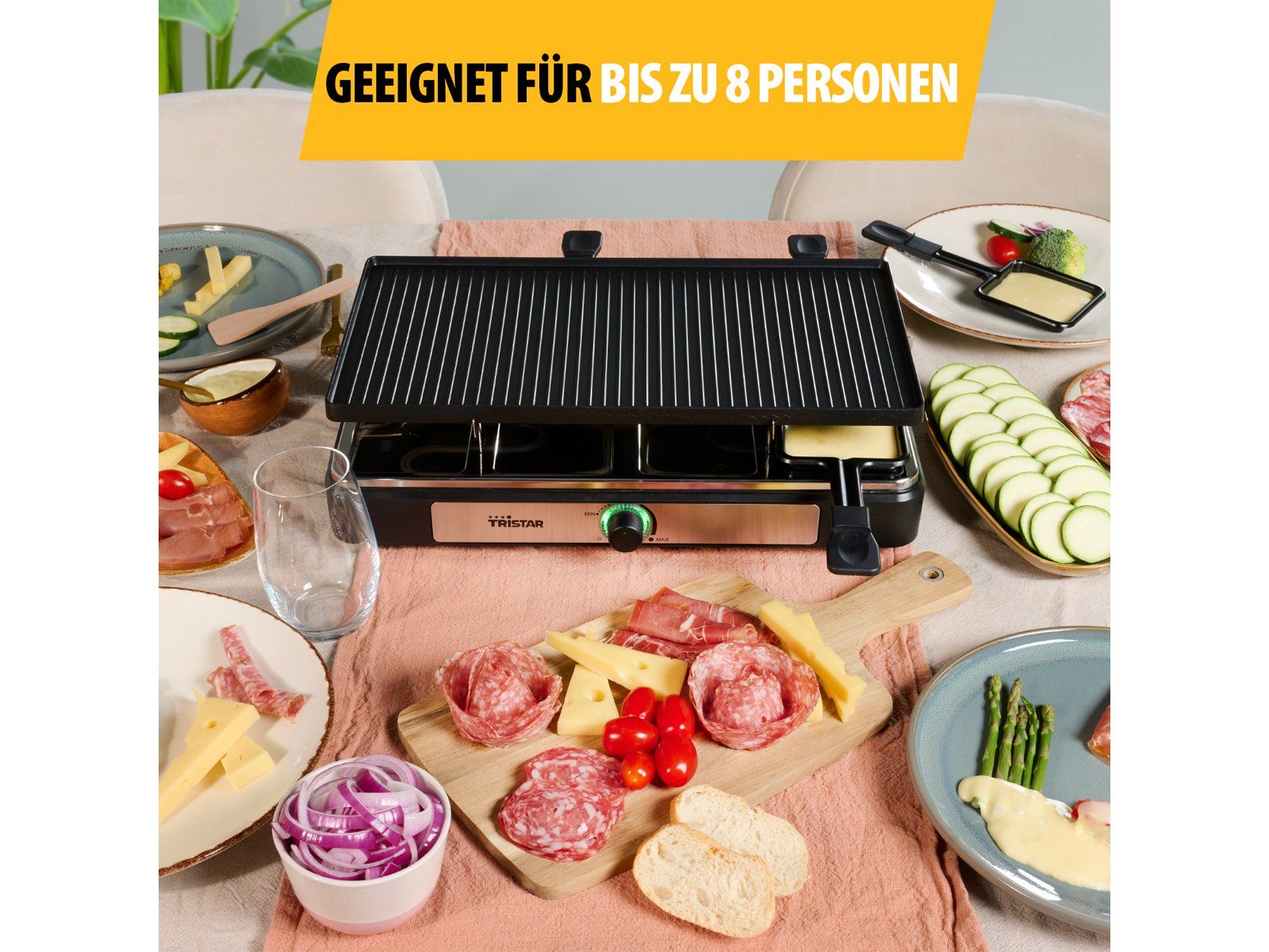 Setpoint Raclette, 1400 W, Gerät für 2-8 Personen Tischgrill wendbare Grillplatte Teppanyaki