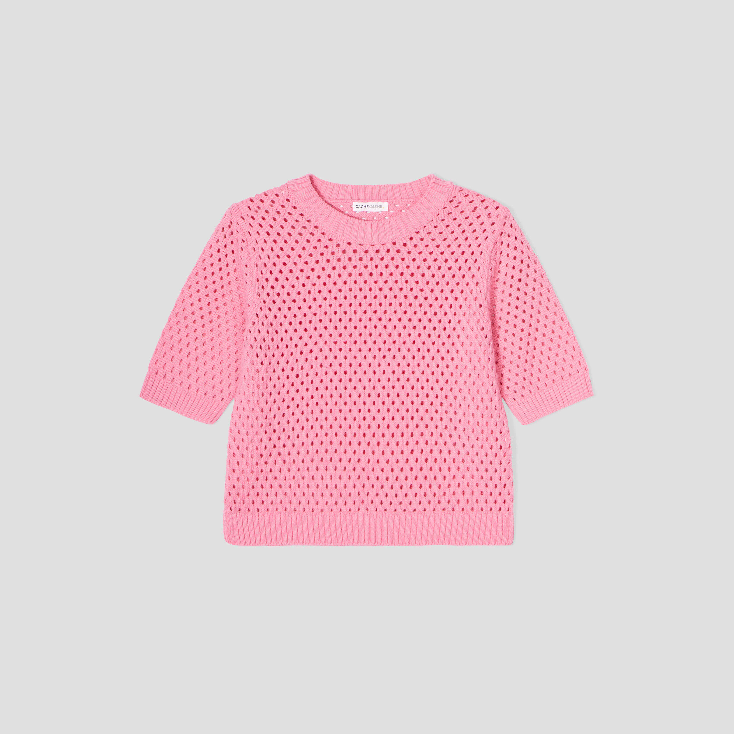 Pull manches courtes ajouré rose femme | Cache Cache