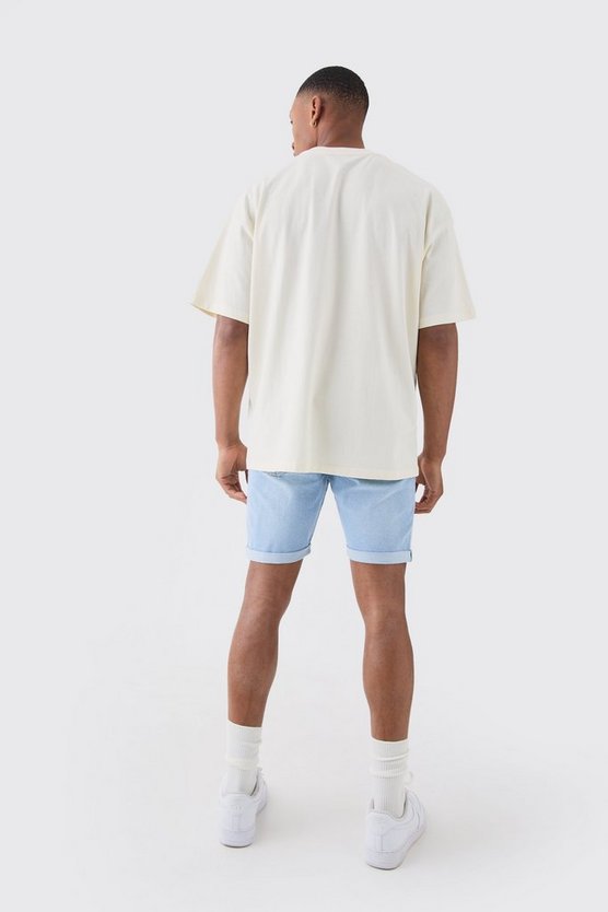 Hellblaue Skinny Stretch Jeansshorts