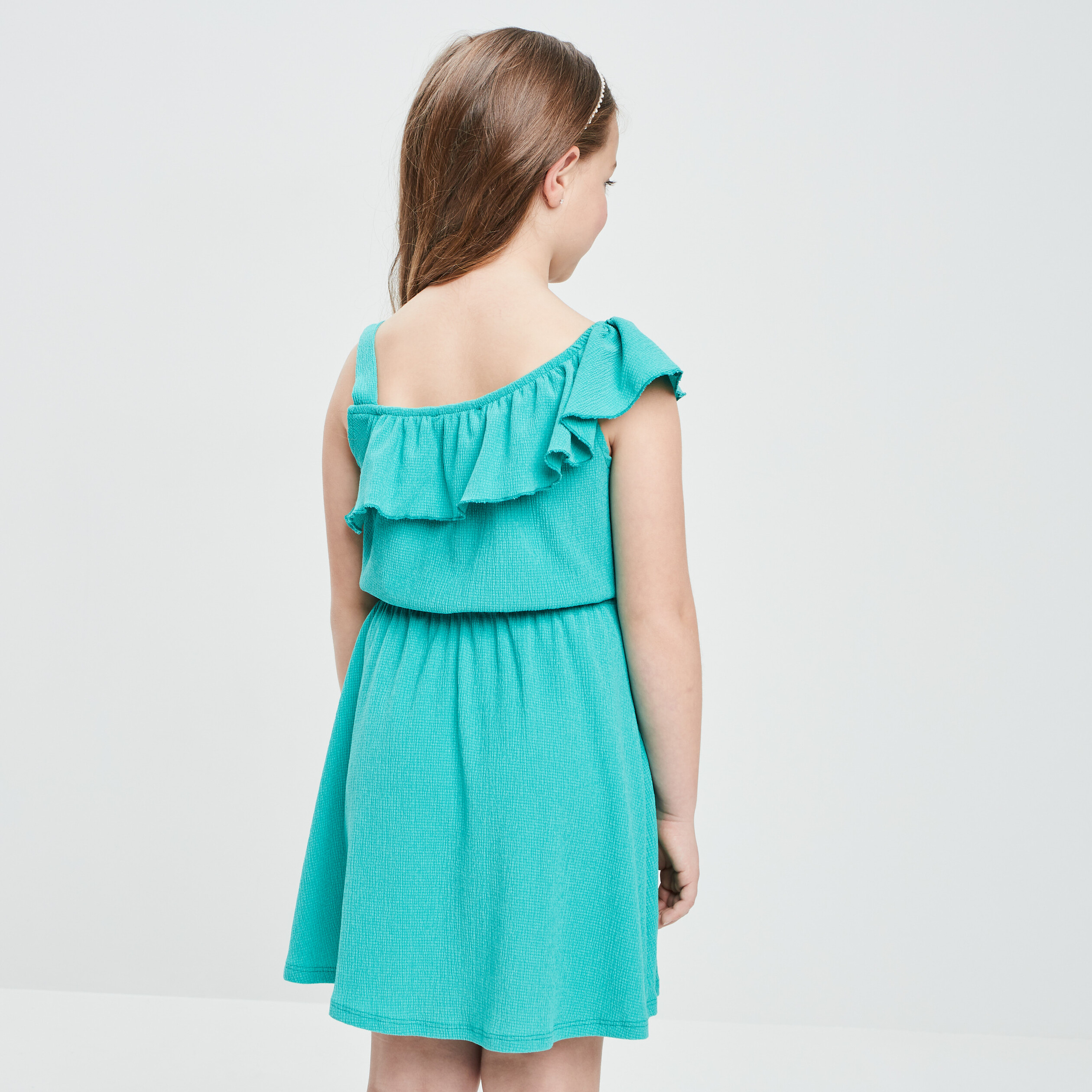 Robe évasée asymétrique vert émeraude fille | La Halle