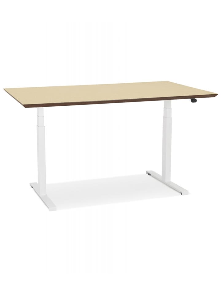 KADIMA DESIGN Elektrischer Sitz-Steh-Schreibtisch aus Holz Metall | Skandi in Beige-Weiß günstig kaufen