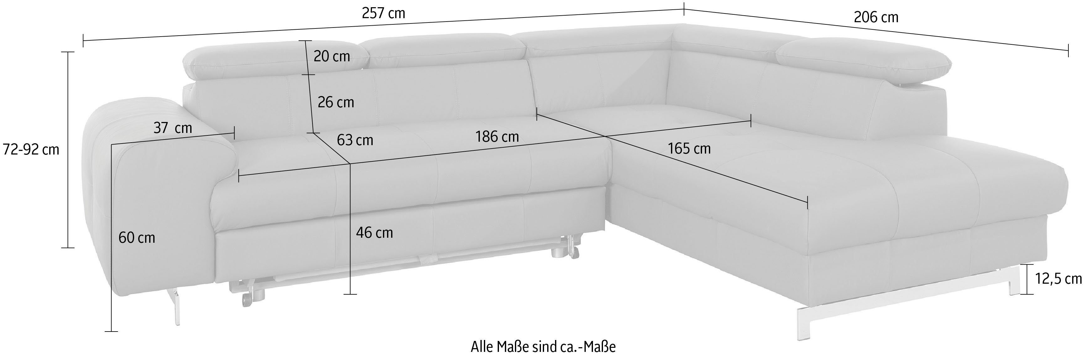 COTTA Ecksofa Chef, mit Kopfteilverstellung, wahlweise mit Bettfunktion