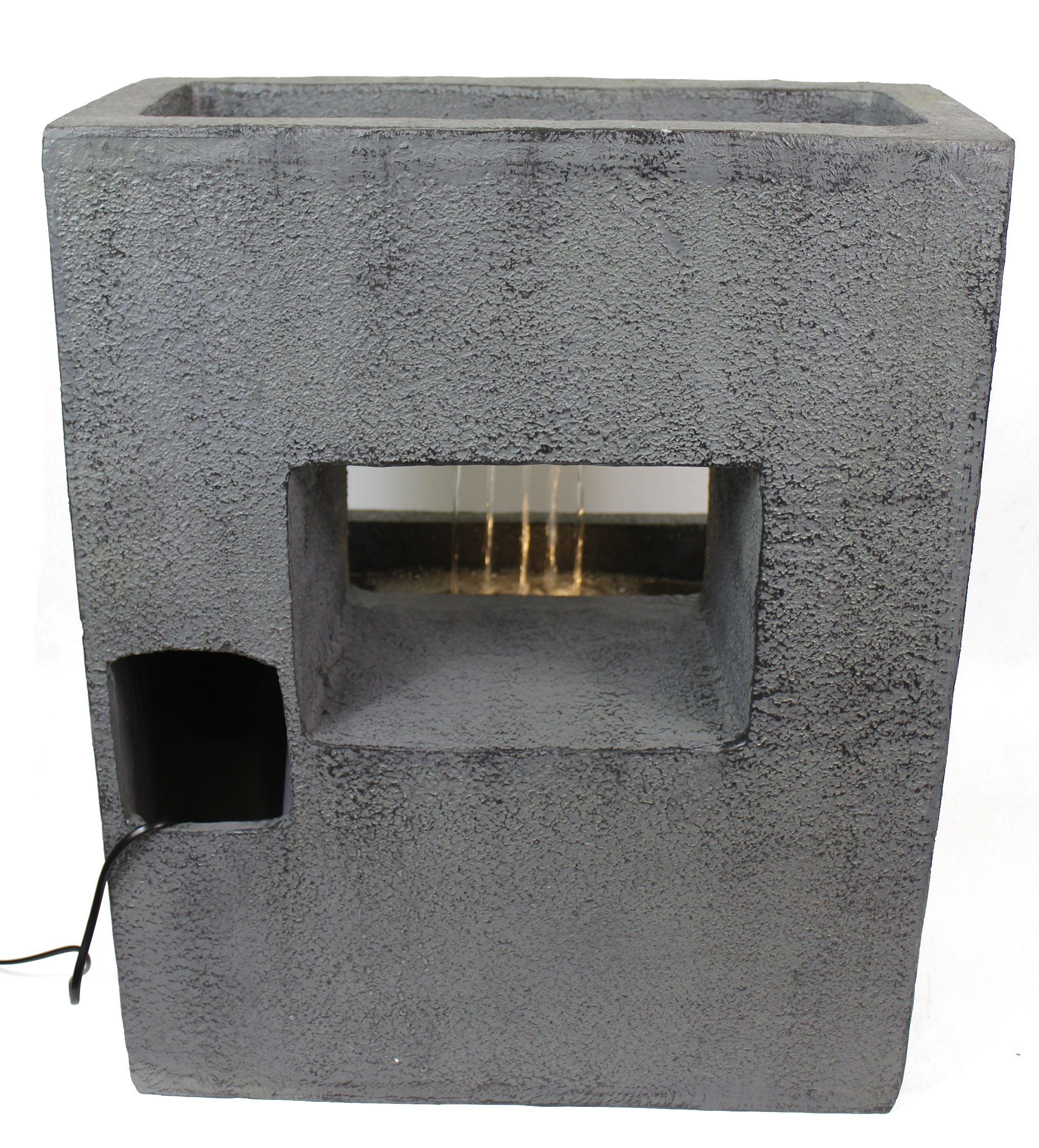 Arnusa Gartenbrunnen Springbrunnen mit LED Beleuchtung bepflanzbar 57x35x45 cm, Komplett-Set LED, Betonoptik