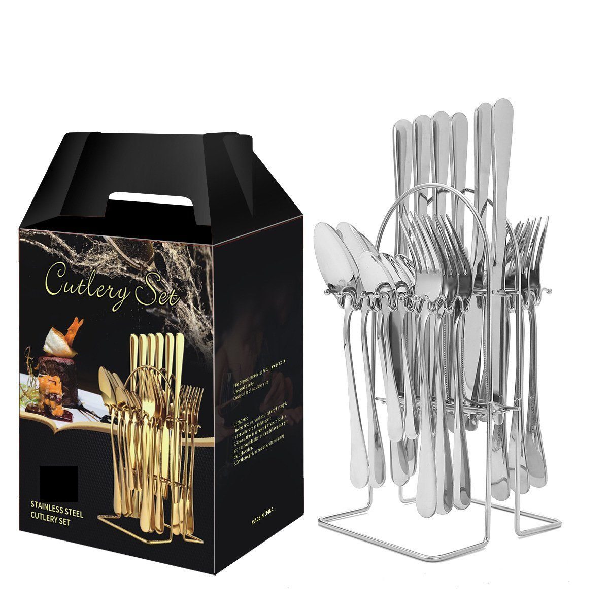 Mutoy Besteck-Set Besteckset,30 Stück Edelstahl Besteck Set 6 Personen,Spiegelpoliert, für Restaurant Party Hochzeit,Spülmaschinenfest,mit Ständer