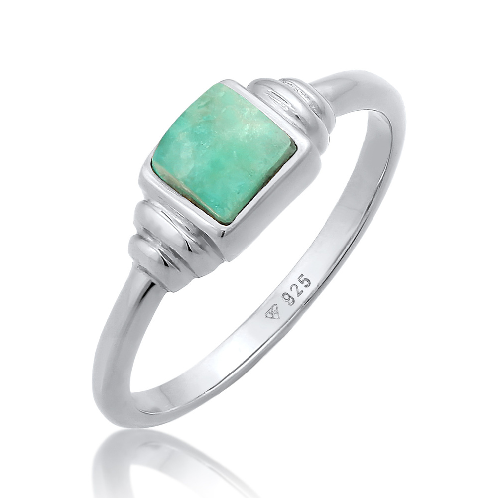 Elli PREMIUM Elli PREMIUM Bague Femmes Solitaire Vintage Carré Simple avec Amazonite en Argent Bague